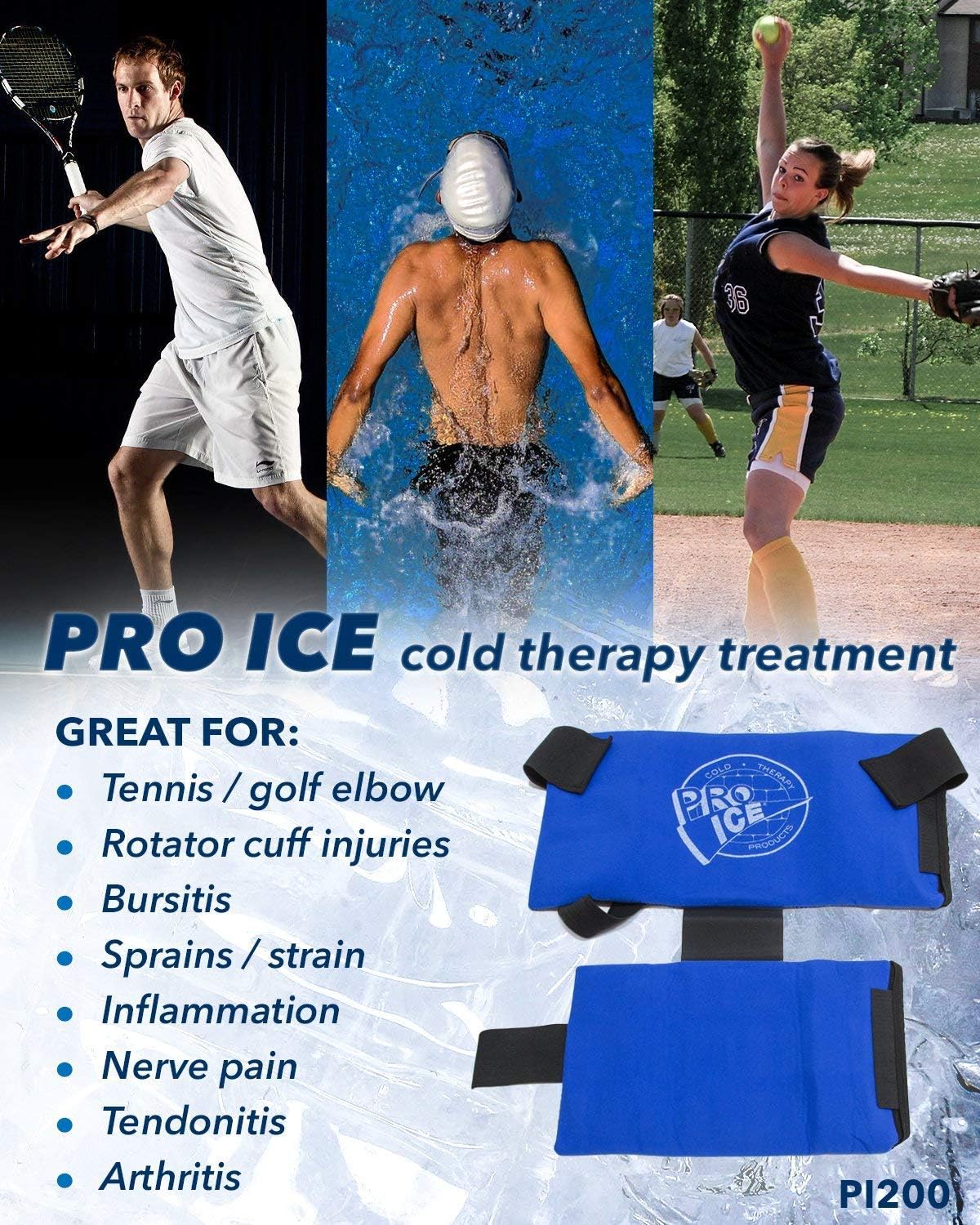Pro Ice Shoulder Ice Pack Wrap - Elbow Ice Pack Wrap, Shoulder Ice Pack Wrap Rotator Cuff Cold Therapy + Ice Pack Inserts PI 200 & PI-201
