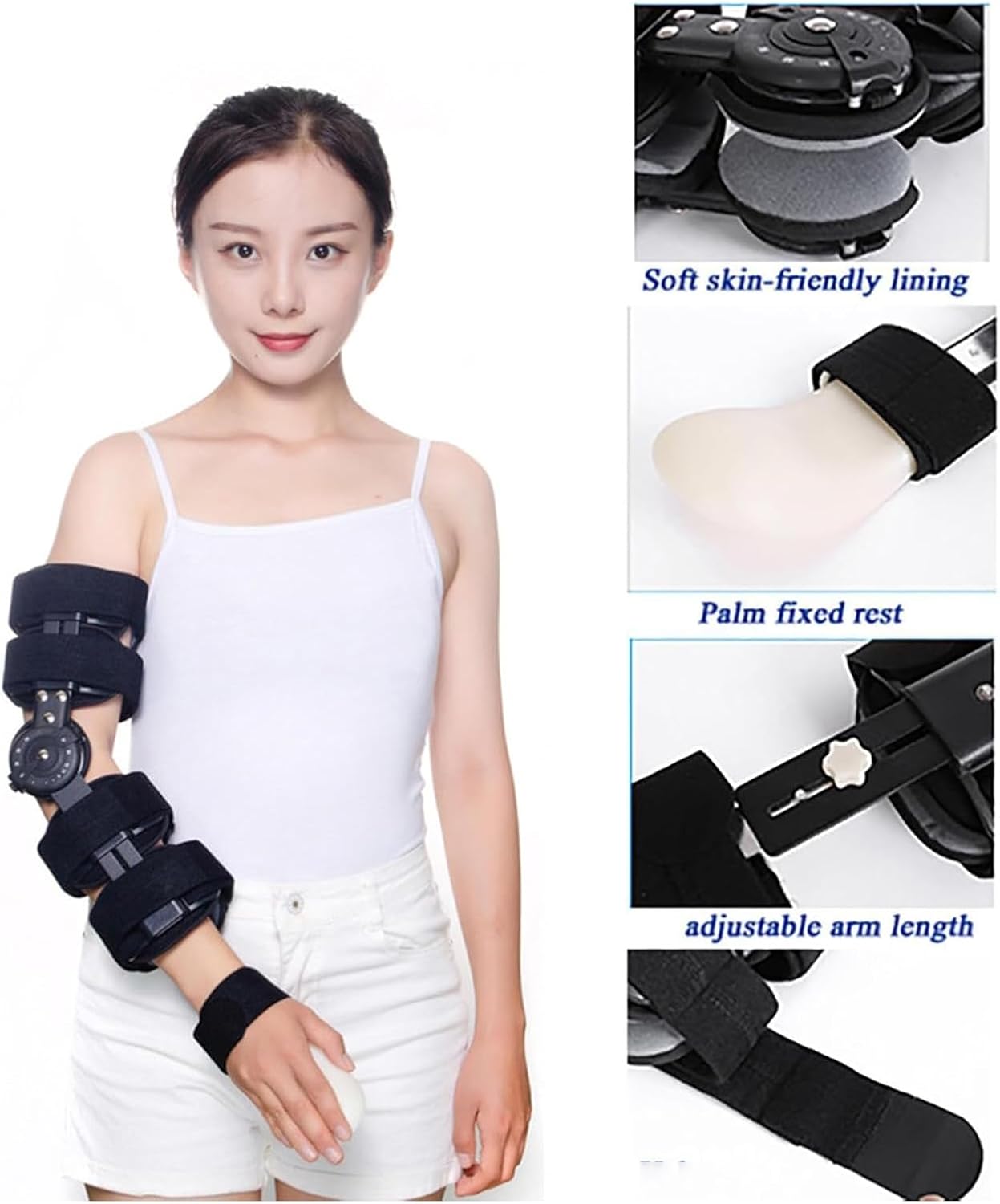 Elbow Brace,Hinged Adjustable Post OP Elbow Brace Support with Shoulder Sling Stabilizer Splint,Fixed Elbow,Arm Injury Recovery Support After Surgery(