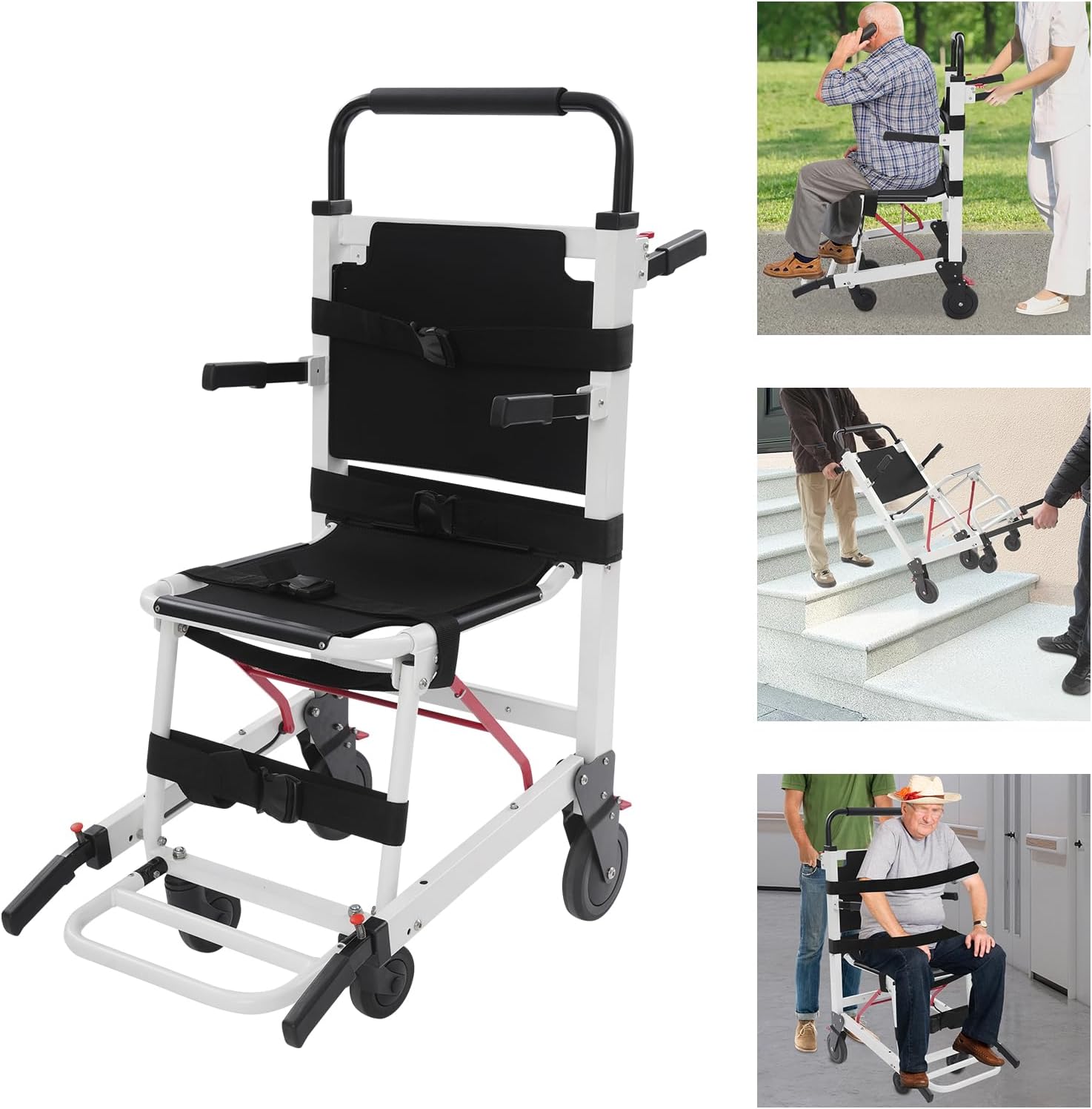 EMS Mobility Chair, Medical Emergency Patient Transfer Chair, 4-Wheel Evacuation Chair Load-Capacity 396.83lbs for First Aid Centers, Ambulances, Hospitals, Medical Institutions (White)