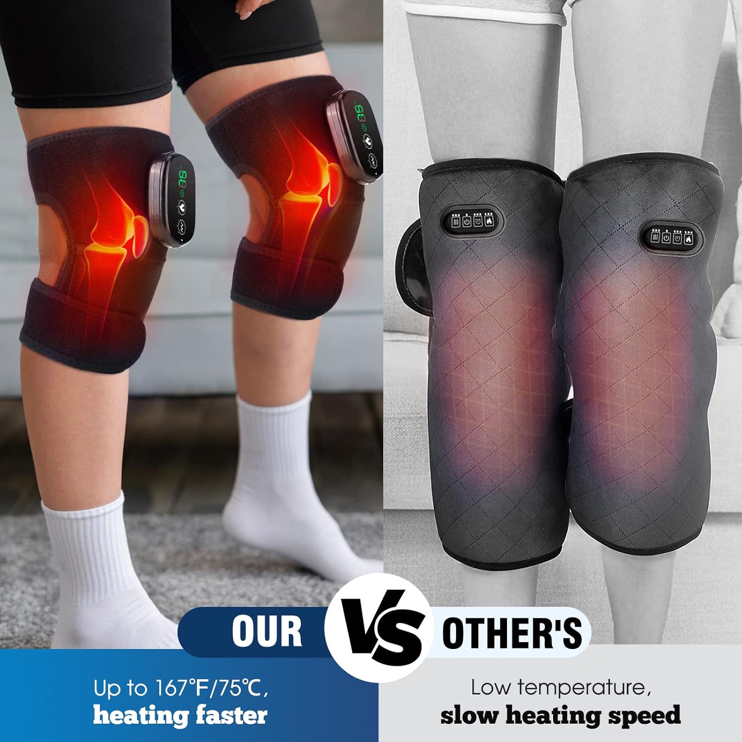 MOAJAZA Knee Massager with Heat and Vibration, Heating Pad for Knee Shoulder Elbow, Heated Knee Brace for Arthritis with Massage