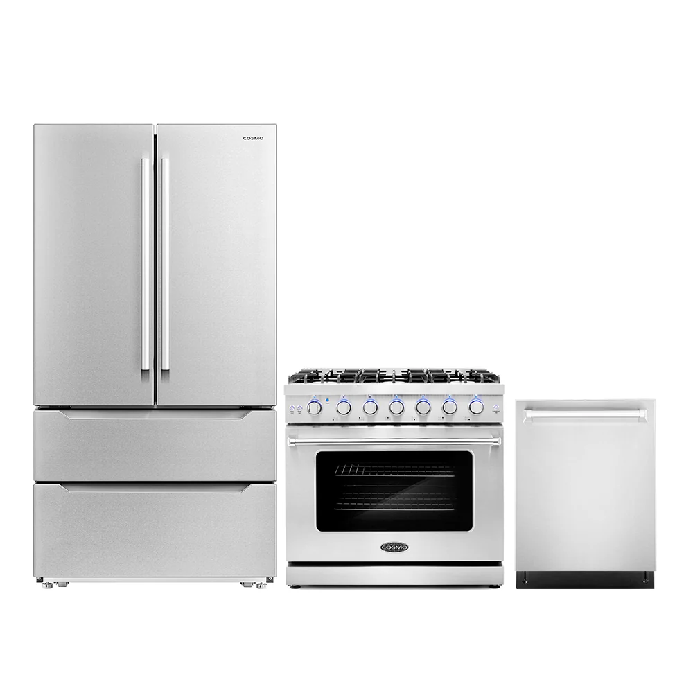 Cosmo 3 - Piece Appliance Package - 36-Inch Gas Range, 24-Inch Dishwasher and French Door Refrigerator (COS-3PKG-102)