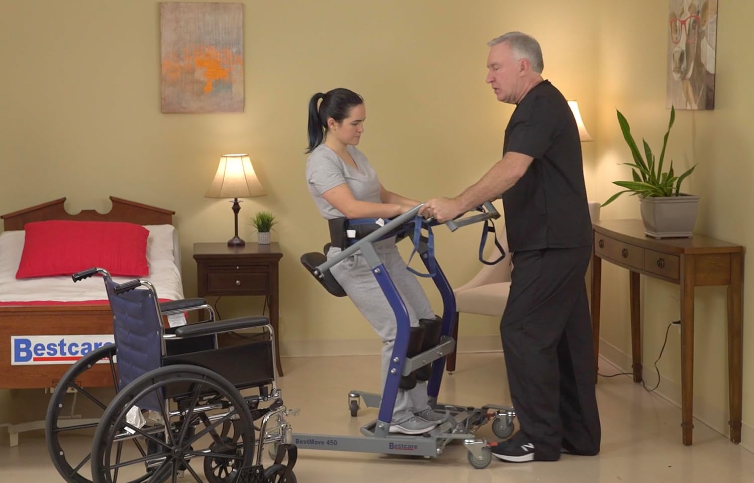 BestMove STA450 Standing Transfer Aid - 450lbs Capacity, Adjustable Base, Folding Seats, Dual Knee Pads, Non-Slip Foot Rest, Grab Bar, Side Support Strap Hooks, for Caregivers