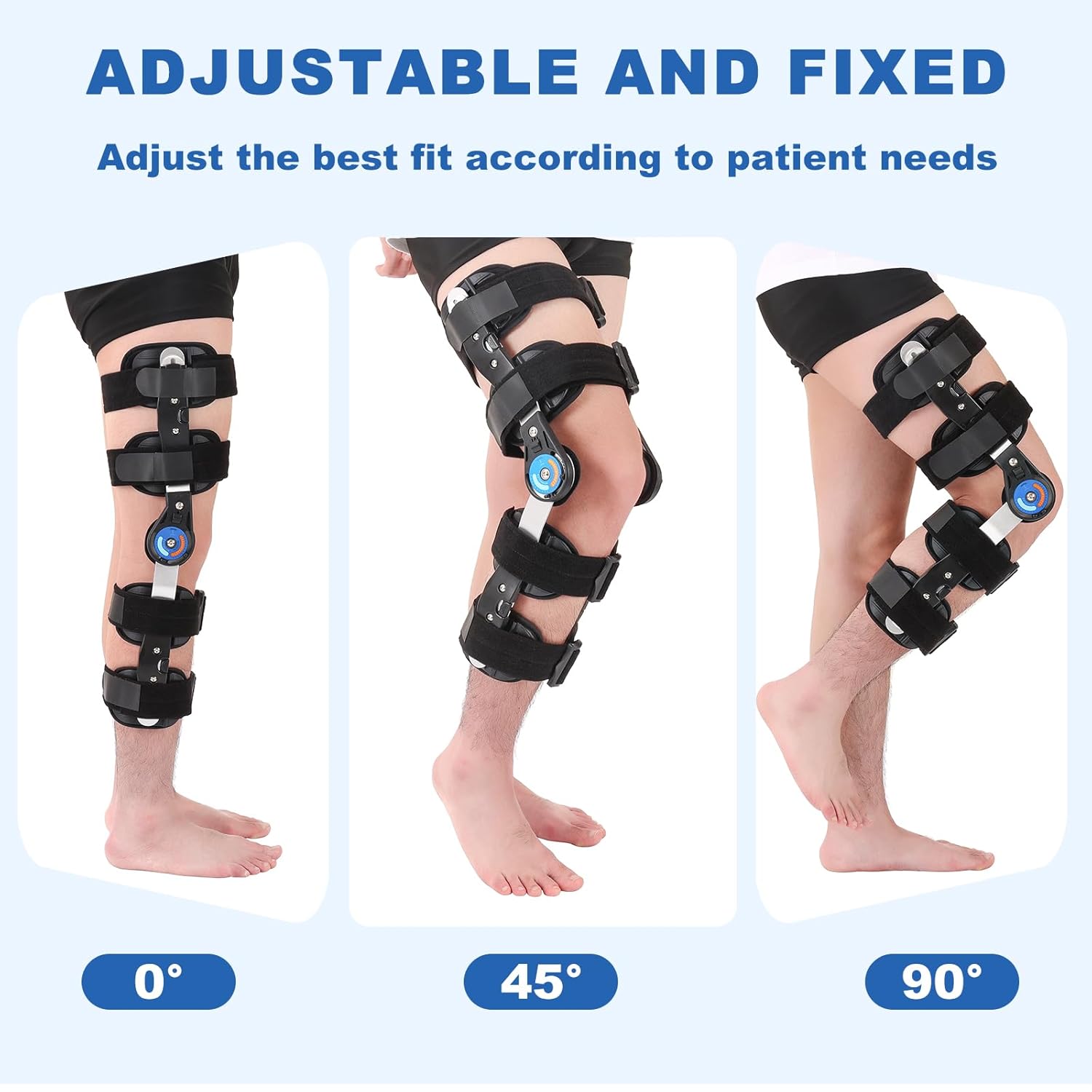 ROM Knee Brace with Side Stabilizer, Adjustable Hinged Knee Support Brace for Arthritis, ACL, MCL, and PCL Injury, Post Op Knee Orthosis Immobilizer for Left and Right Leg