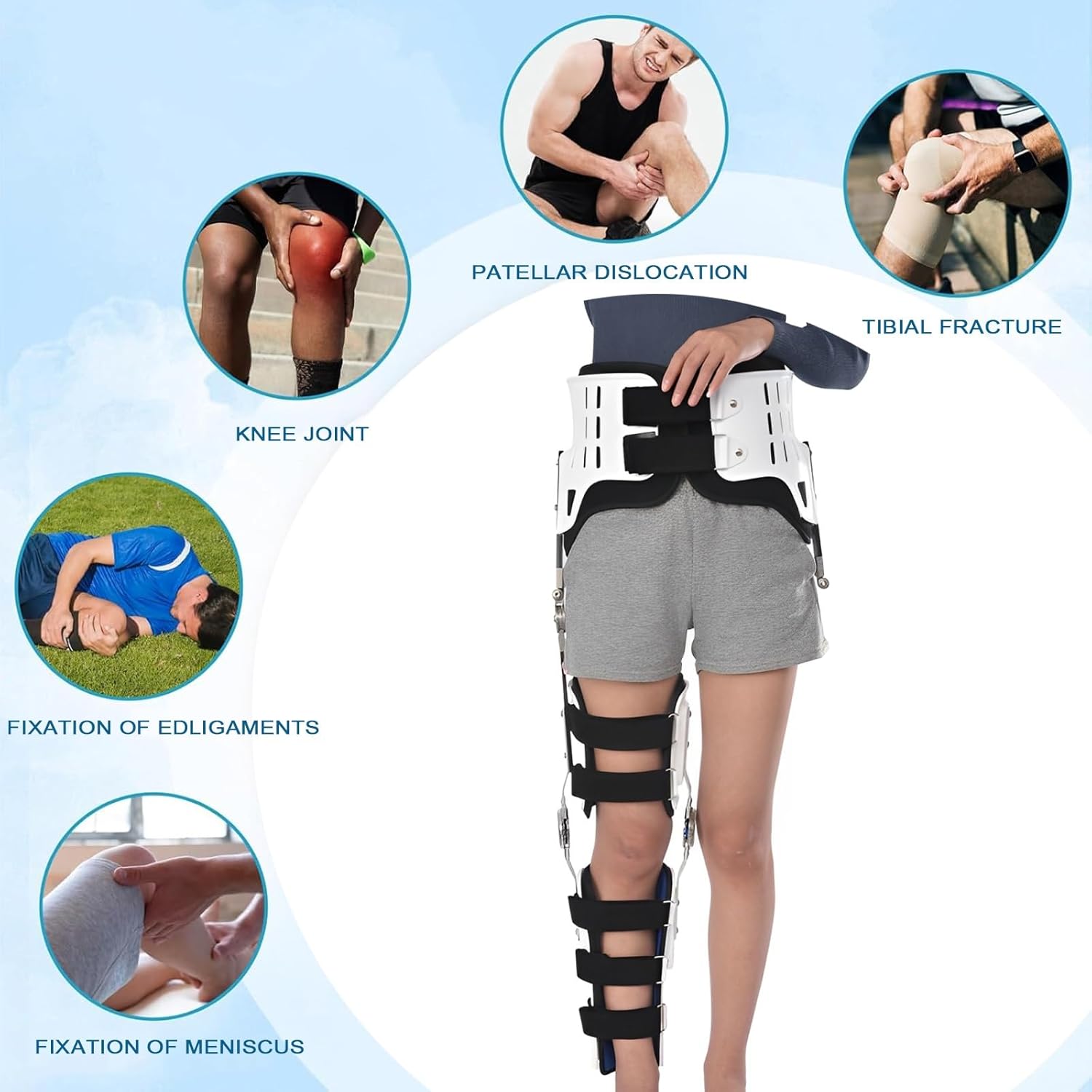 Hinged knee brace Adjustable Knee Joint Fixed Brace Full Leg Brace Support Lightweight Breathable Bone on Bone Offloader Lateral Unloader Helps to Improve Balance Leg Stre Women and Men(Left+right Leg