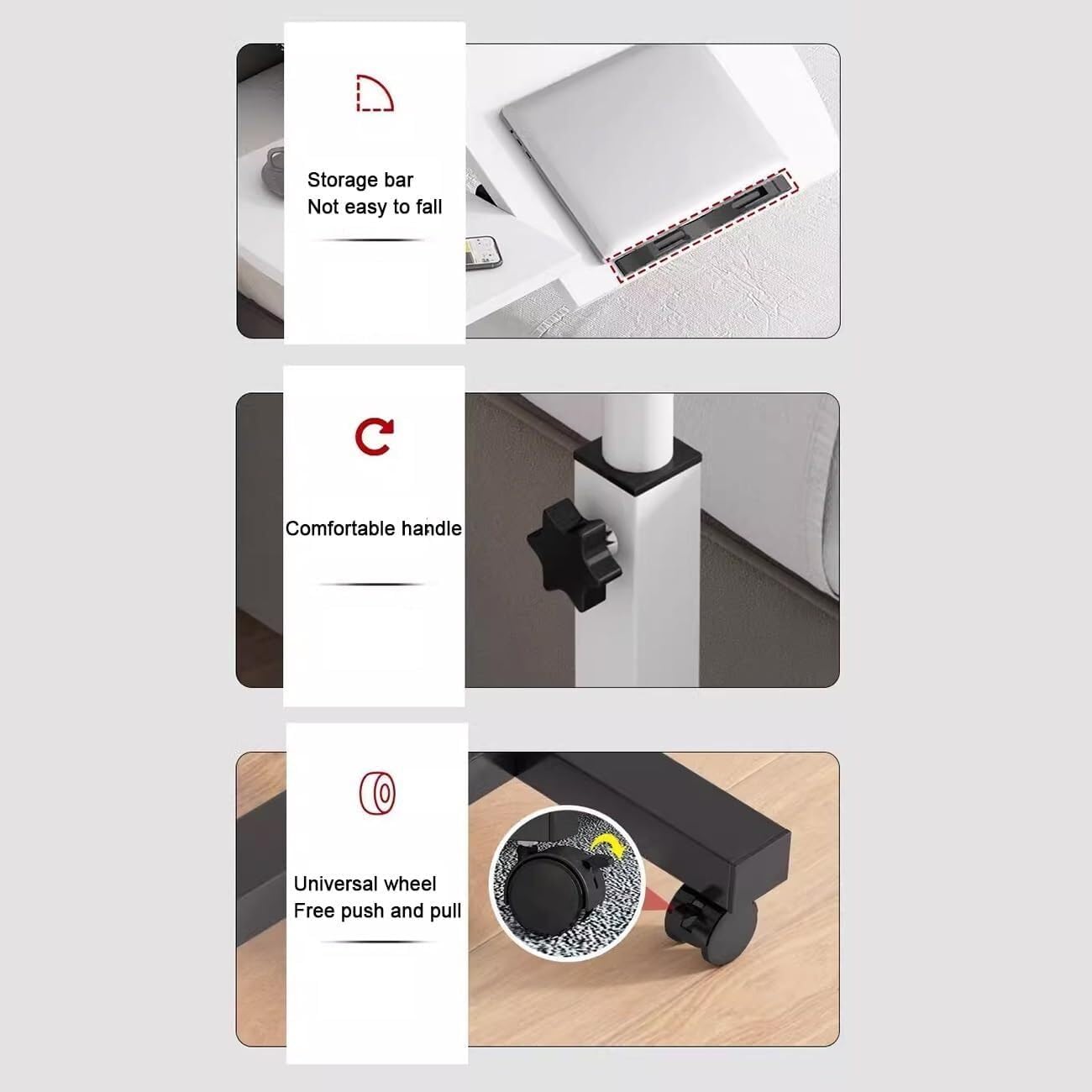 Mobile Overbed Table with Wheels, Adjustable C-Shaped Side Table, Hospital Bed Table Laptop Desk, Rolling Tray Table with Foldable Design, Height Adjustable, Sturdy, Easy Assembly