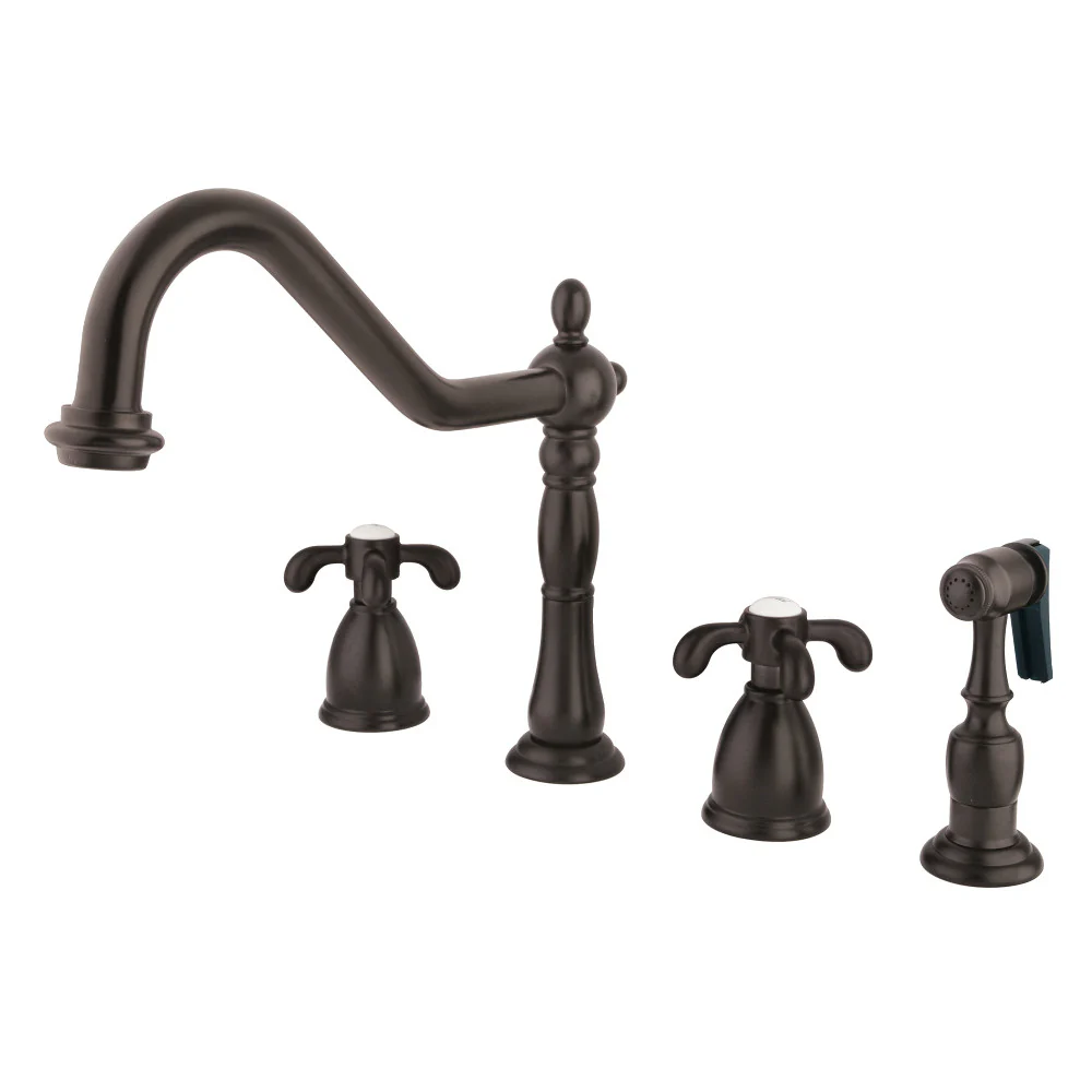 Kingston Brass French Country Double-Handle Widespread Kitchen Faucet with Brass Sprayer, Oil Rubbed Bronze (KB1795TXBS)