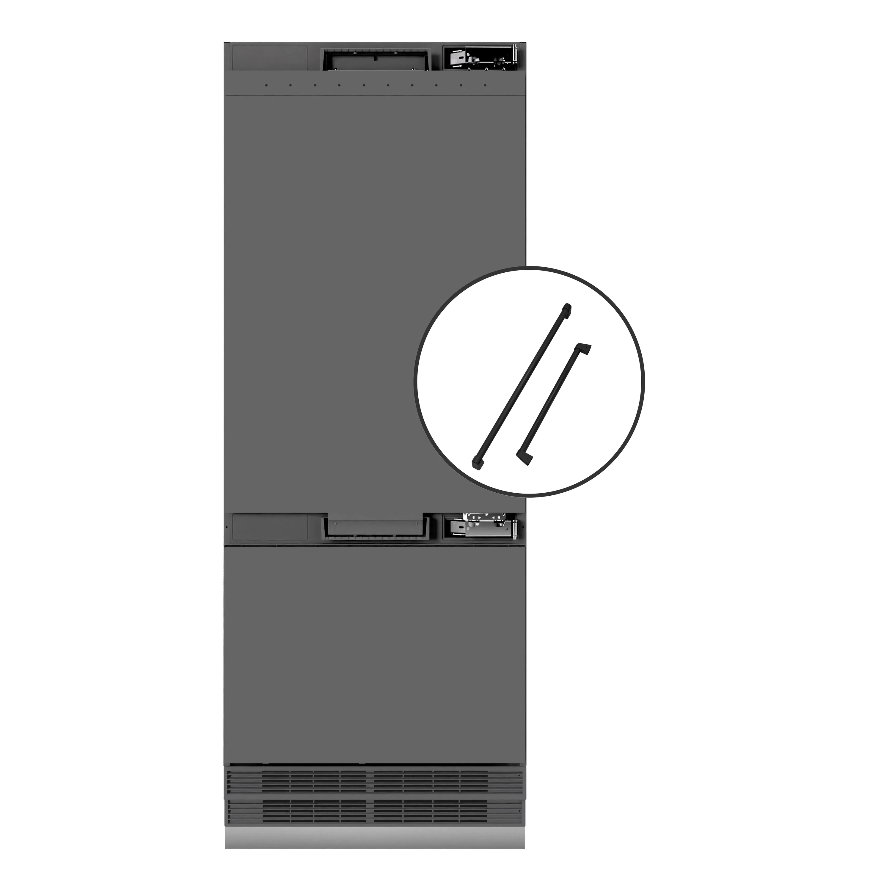 ZLINE Autograph Edition 30-Inch 16.1 Cu. Ft. Built-In Bottom Freezer Refrigerator with Water Dispenser and Ice Maker with Graphite Gray Interior in Panel Ready and Matte Black Accents (GRBIVZ-30-MB)