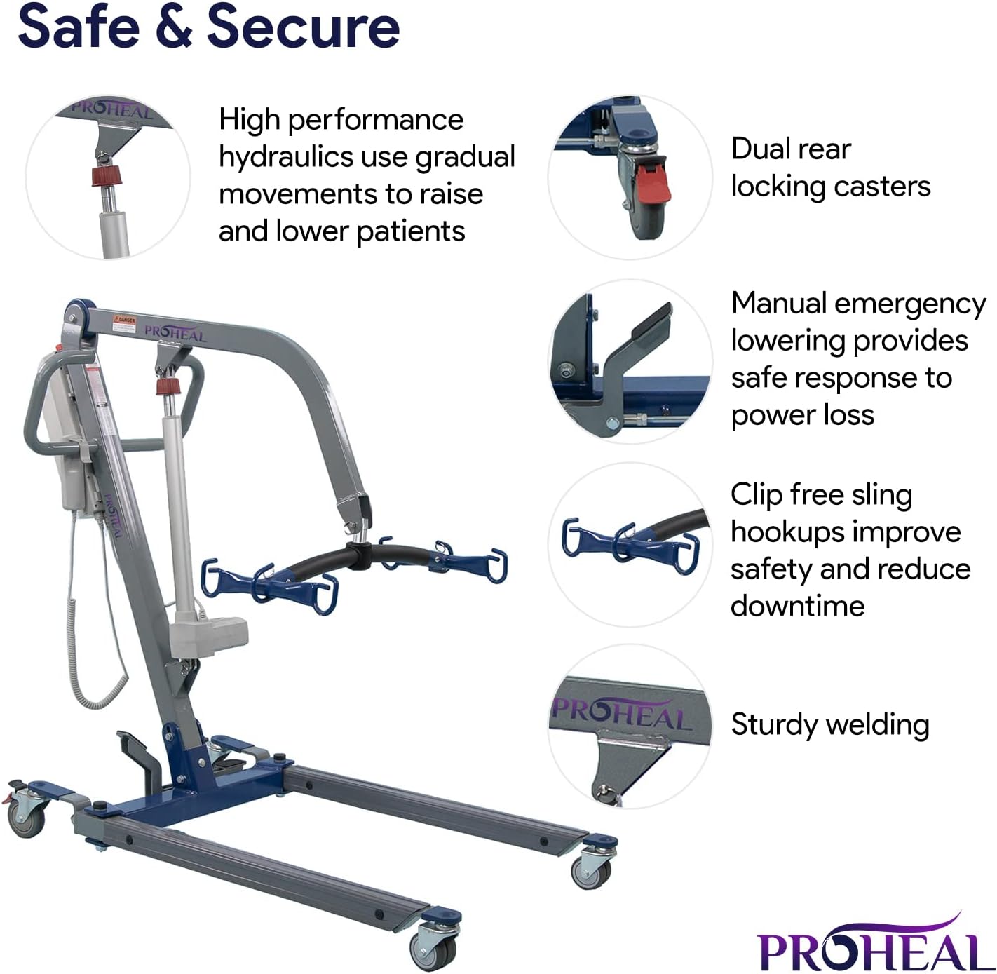 ProHeal Patient Lift - Safe and Easy Bariatric Full Body Patient Transfer Lifter for Home Use and Facilities - Floor, Low Bed and Chair Lifting, 600 LBS Weight Capacity, 6 Point Spreader Bar