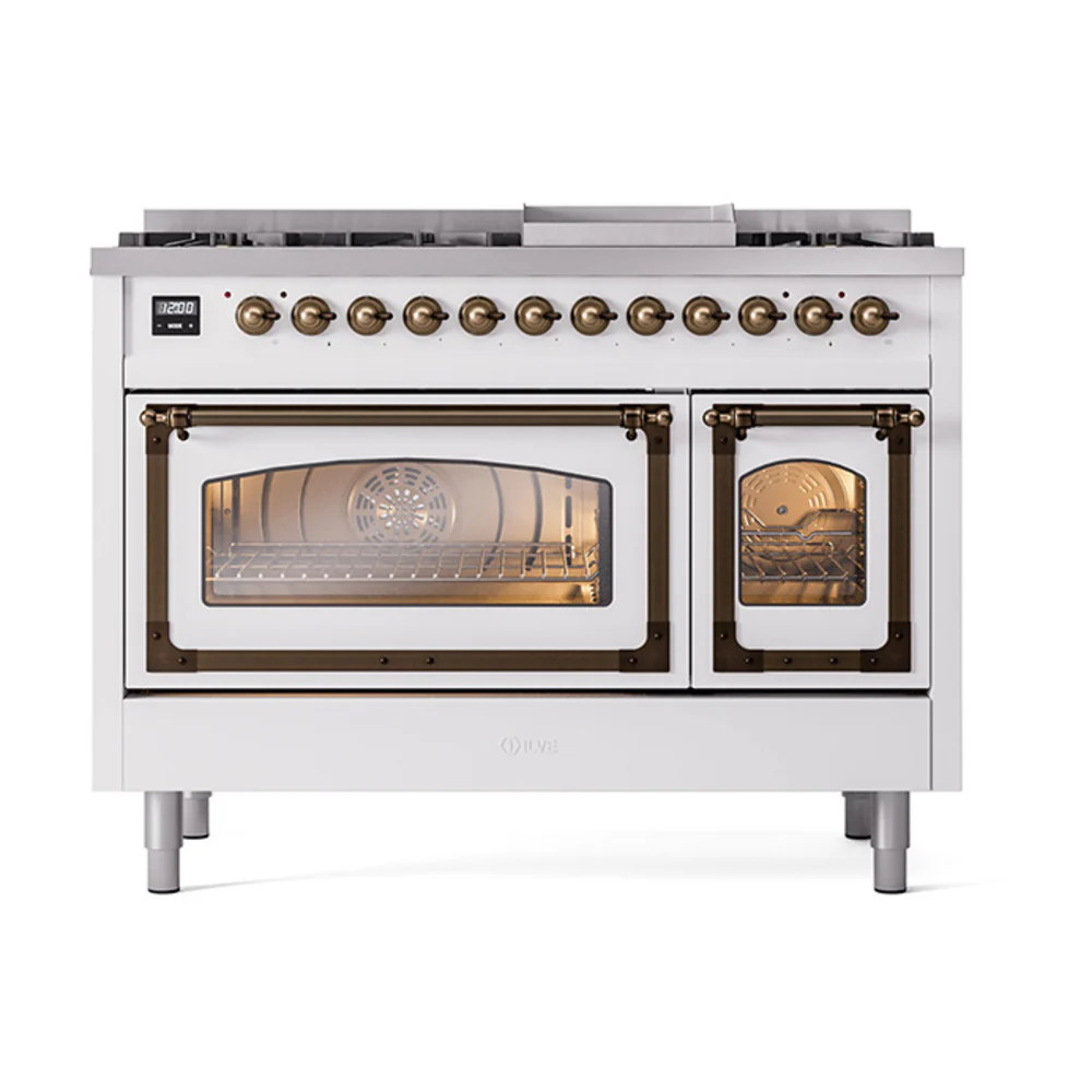 ILVE Nostalgie II Noblesse 48-Inch Dual Fuel Freestanding Range in Custom RAL with Bronze Trim (UN48FNMPRAB)