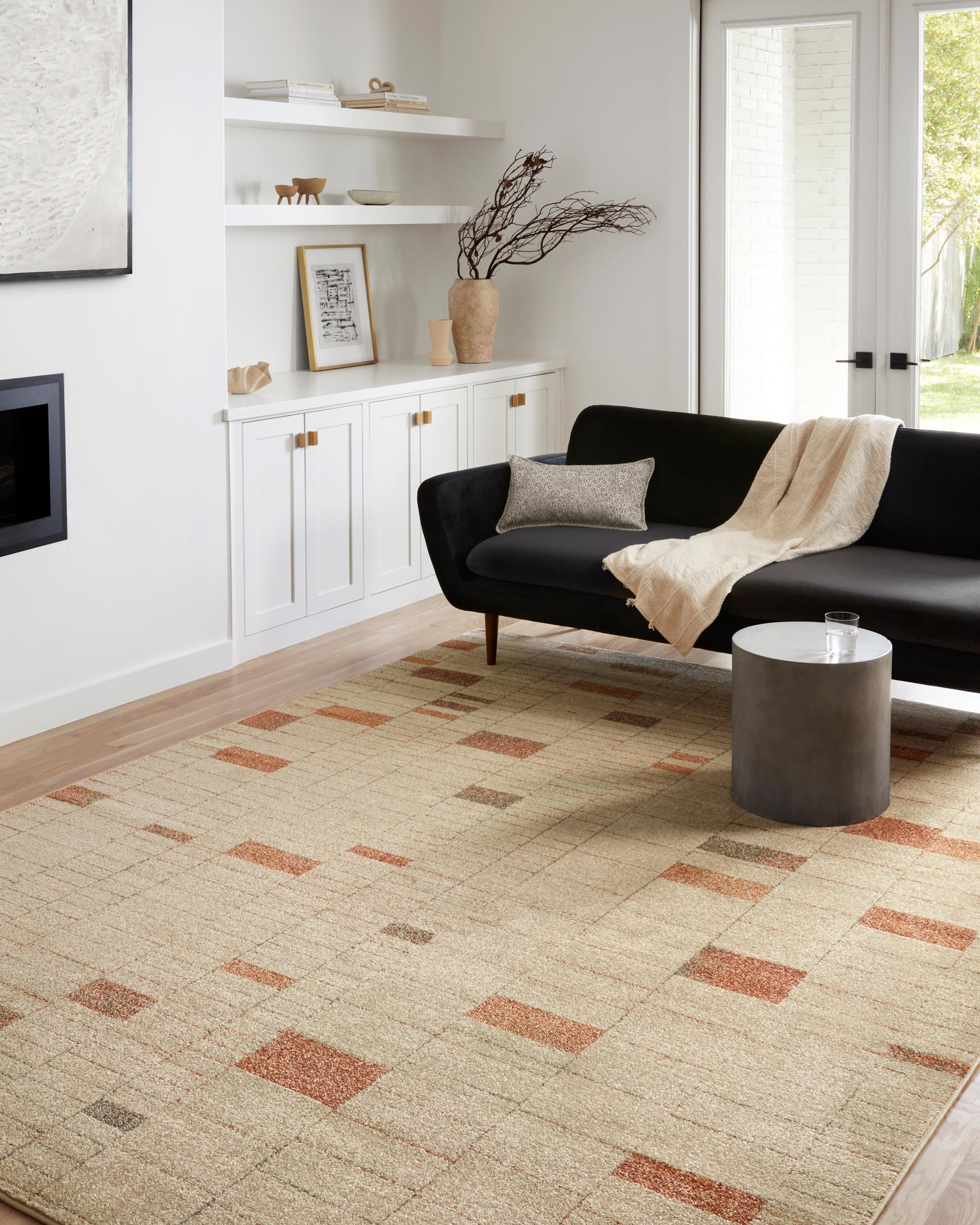 Loloi II Bowery Collection - Contemporary Power Loomed Rug in Tangerine & Taupe (BOW-02)