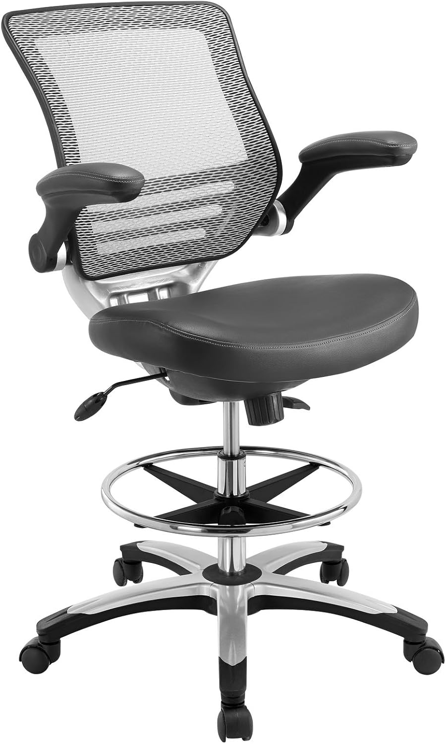 Modway EEI-211 Edge Drafting Chair - Reception Desk Chair - Flip-Up Arm Drafting Chair in Gray