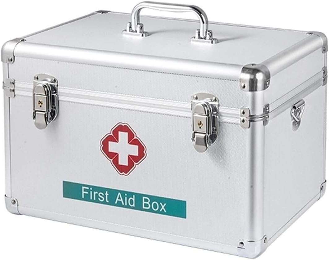 Lockable Portable First Aid Medicine Box with Keys, Aluminum Alloy Medical Organizer for Home, Travel, Office, Camping & Emergency Use(40.5X22X23CM)