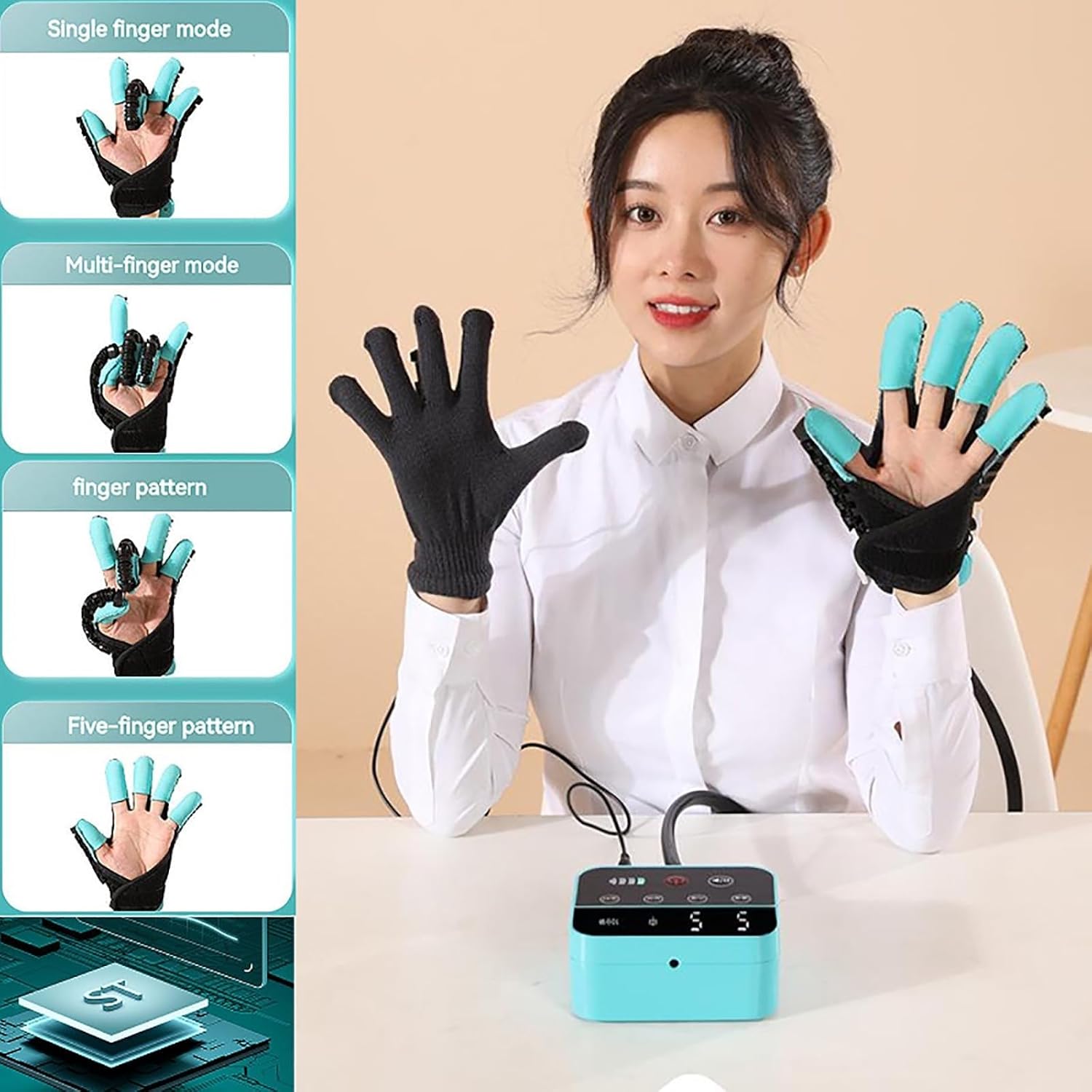 Rehabilitation Robot Gloves, Electric Finger Hand Training Glove Device, Hand Stroke Hemiplegia Recovery Equipment, Rehab Exerciser Robotic Glove, Adjustable Strength and Temperature ( Size : RIGHT L