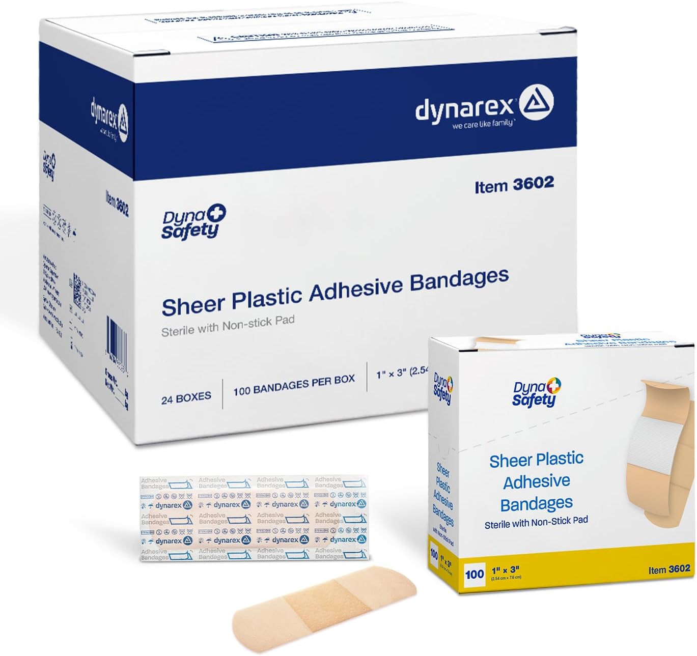 Dynarex Sheer Plastic Adhesive Bandages Water-Resistant and Sterile Non-Stick Pad First Aid Covers Minor Cuts Scratches - 1