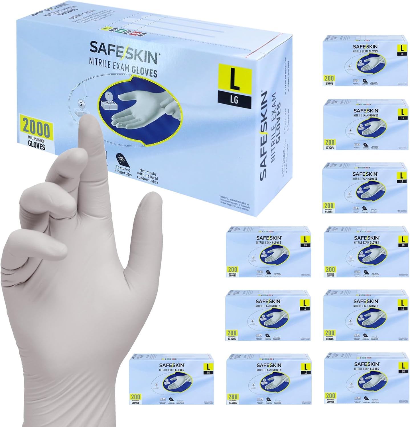 SAFESKIN Nitrile Exam Gloves Disposable - 3.5 Mil, Gray, Powder Free Gloves for Medical, Dental, Cleaning, Cooking