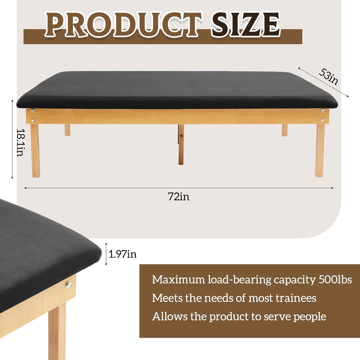 Physical Therapy Table Exercise Table 72 x 53 x 18 Inches Wide Portable Massage Physical Massage Tables with Mat Treatment Equipment for Home, Bariatric, Seniors Exercise, Fitness, Pilates