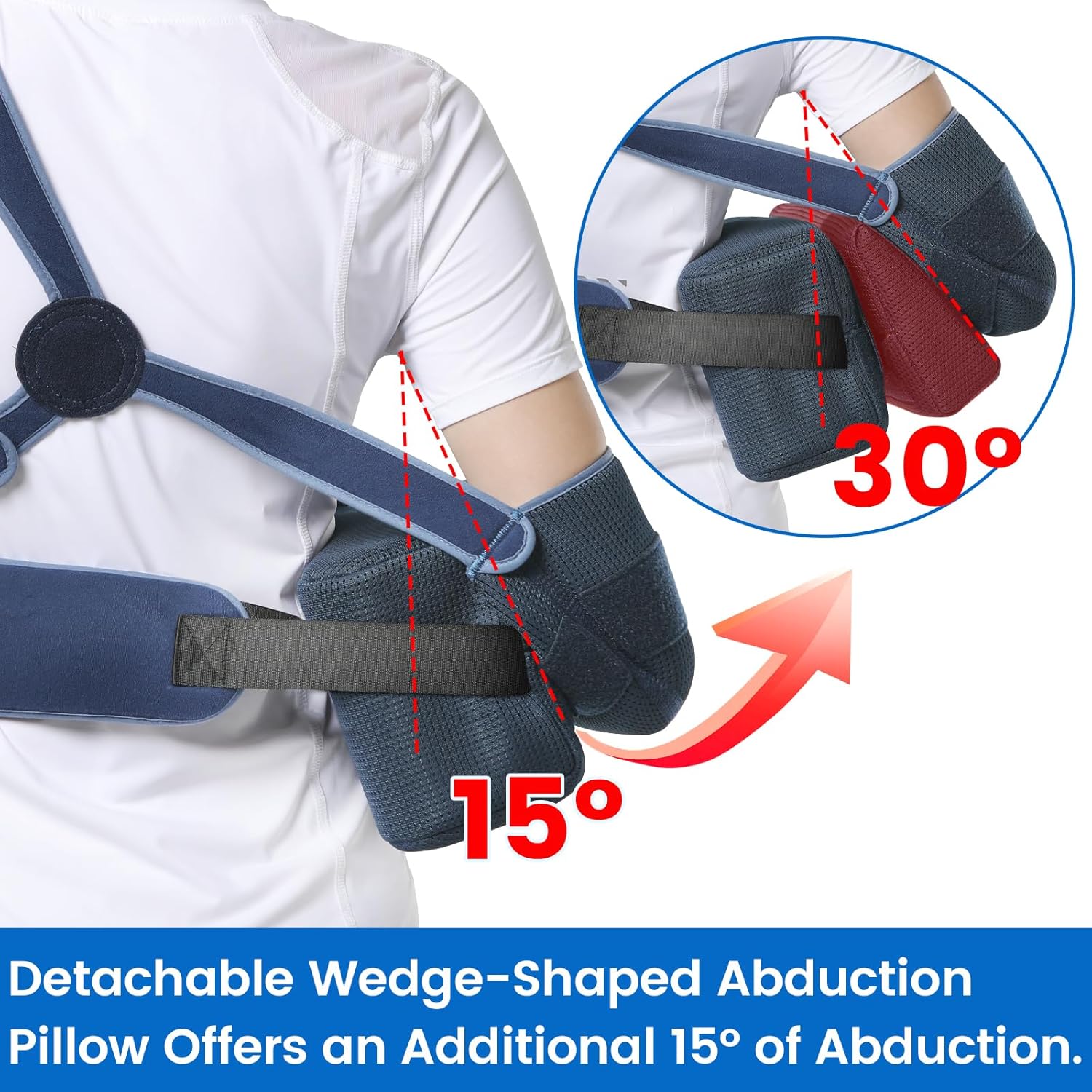 Velpeau Shoulder Abduction Sling with Two Removable Pillows, Shoulder Immobilizer Strap for Sleeping, Rotator Cuff Surgery, Medical Sling for Women & Men, Fits Left & Right Arm (S, Bust 23.5