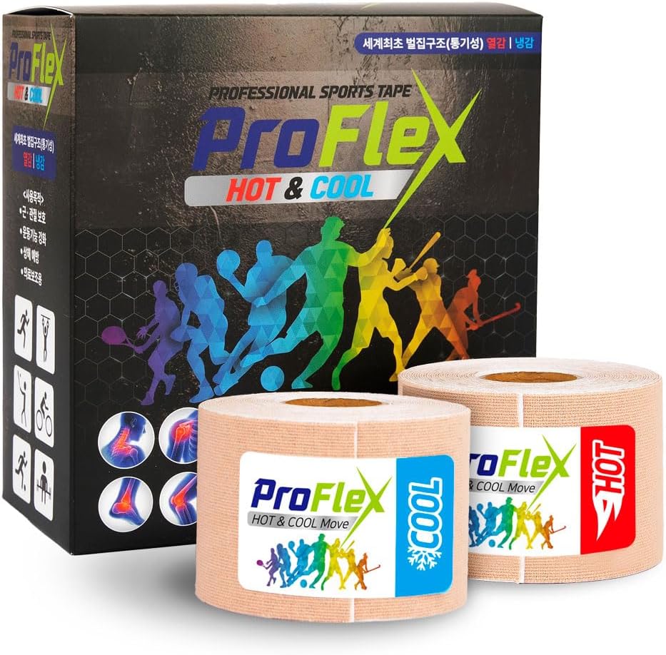 Proflex Sports Tape - Hot/Cool Effect, 6 Rolls, Self Sticking Bandage Wrap, Kinesiology Athletic Tape for Muscle & Joint Support, Strong Hold, Latex-Free, 2 in x 16.4 ft per Roll (HOT)