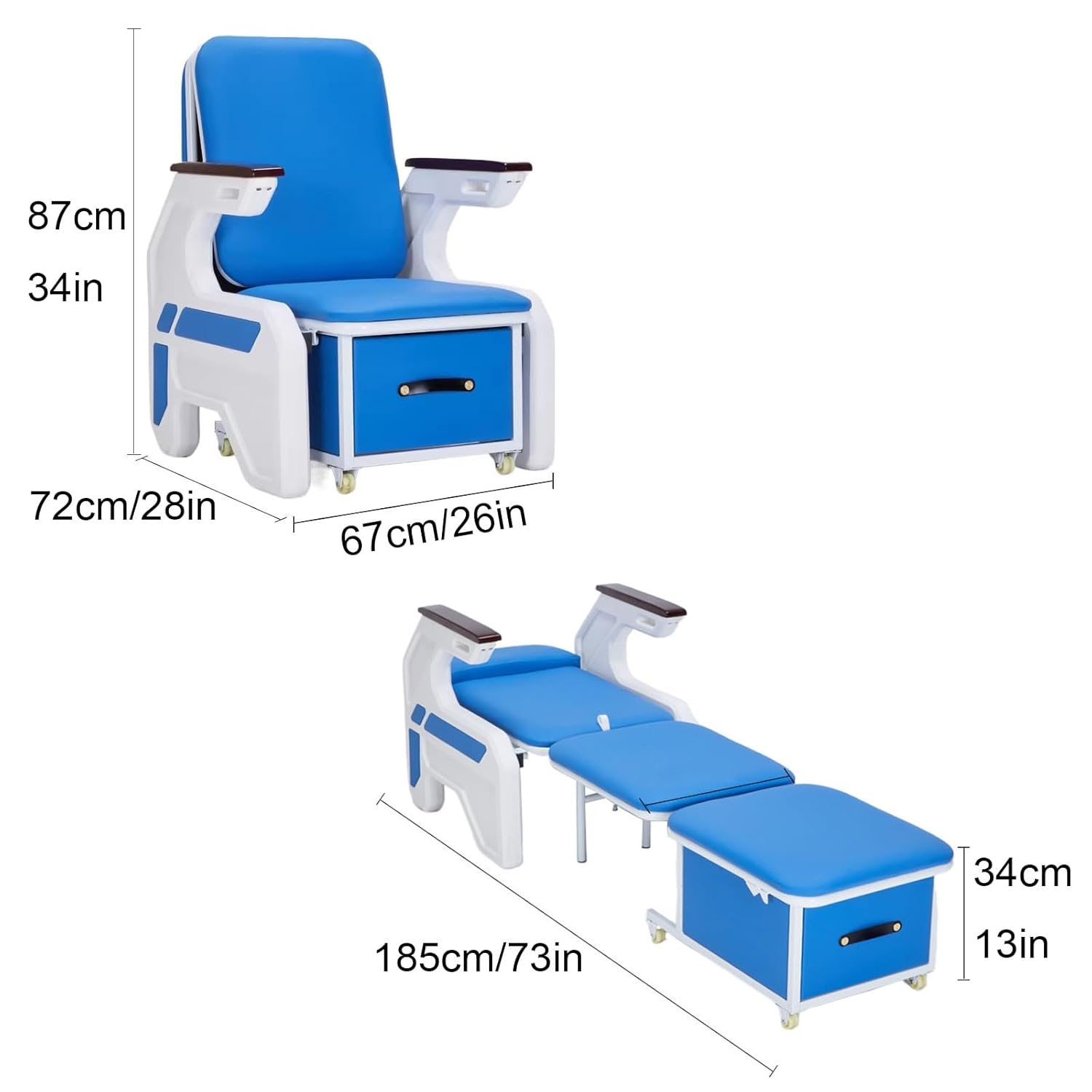 Waiting Room Chairs, Medical Recliner Chair, Phlebotomy Chair, Comfortable Soft Cushion, Suitable for Clinics, Hospitals, and Homes(Blue)
