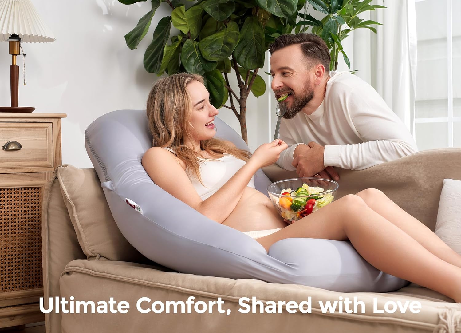 Momcozy Pregnancy Pillow with Cooling Cover, Dreamlign U Pro Maternity Pillow with Adjustable Leg Pillow - Support for Back, HIPS, Belly, Legs for Pregnant Women, 50-72 Inch Full Body Pillow, Grey