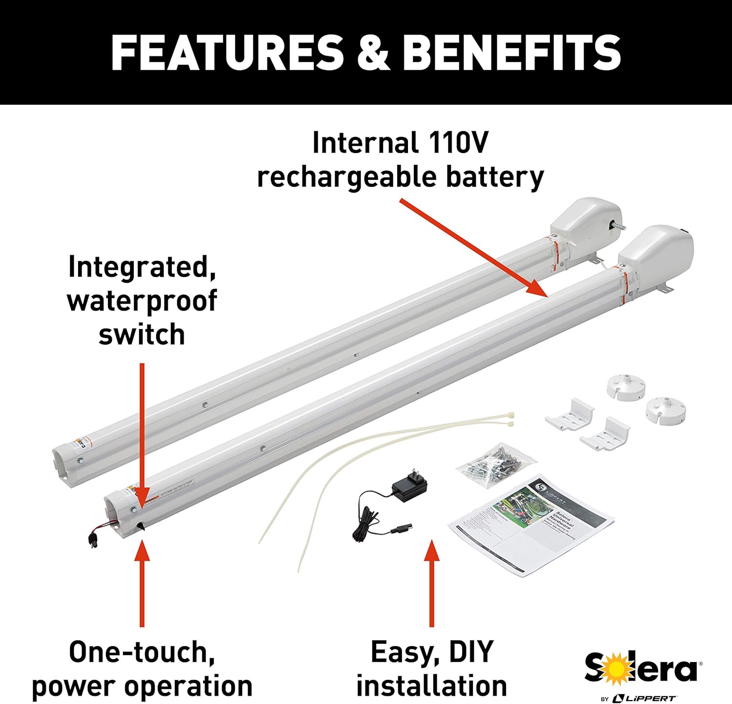 Solera 434730 Awning Roller Cradle Support for 5th Wheel RVs, Travel Trailers and Motorhomes White, 69