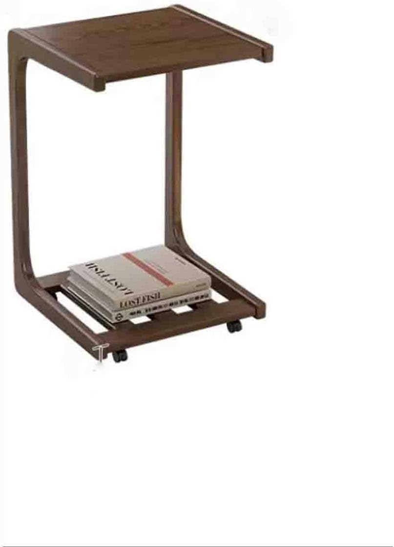 Overbed Table with Wheels,Solid Wood Sofa Side Cabinet Movable Table Living Room C-Shaped Tea Table,Hospital and Home Medical Use(Size:40cm,Color:Wood Color)