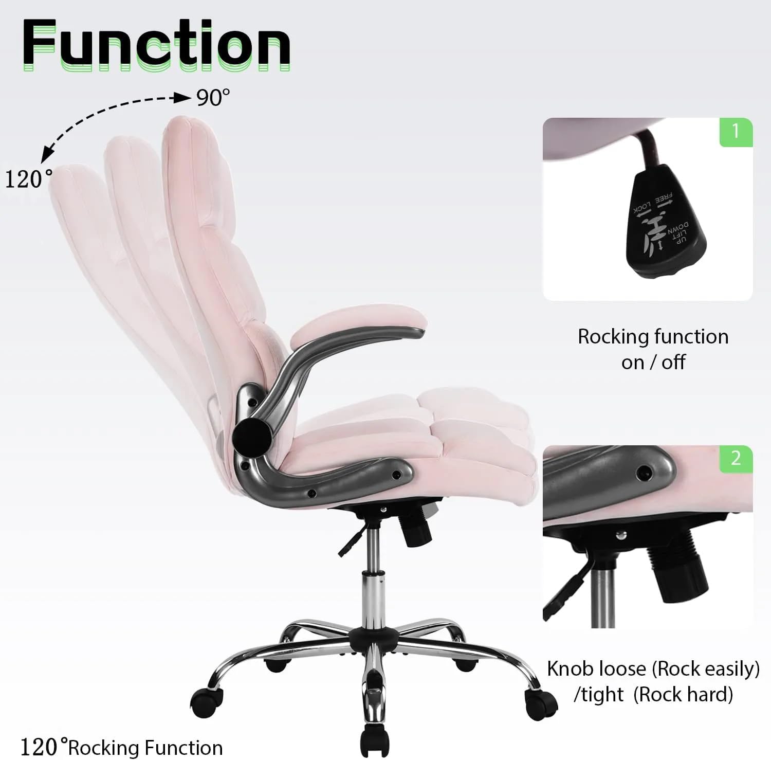 KCREAM Pink Office Chair Home Office Chair Ergonomic Executive Chair Frabic Computer Desk Chair, High Back Adjustable Tilt Angle and Flip up Arms and Thick Padding for Back Support