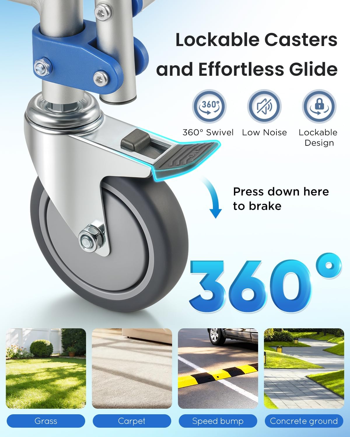 Bedside Commode Wheelchair with Drop Arms & Lockable Casters, Waterproof Aluminum Shower Chair, Anti-Tilt Foldable Footrest, Sponge Padded Seat, 330lbs Weight Capacity, 3 in 1 Bedside Commode Chair