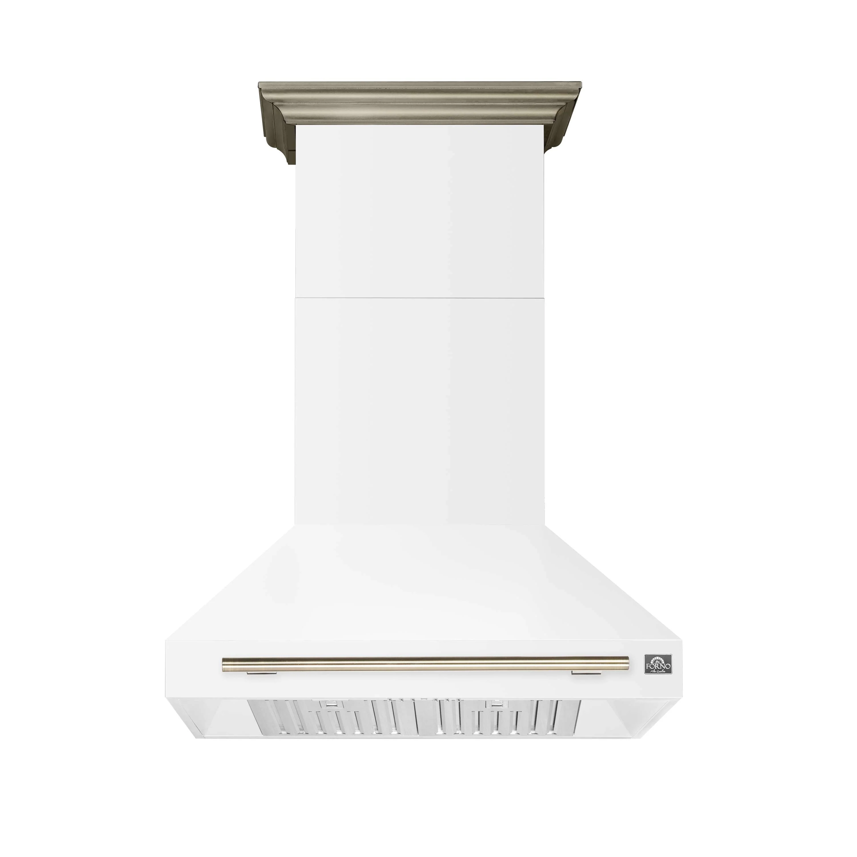 Forno Aria 36-Inch Wall Mount Range Hood in White with Brass Handle (FRHWM5095-36WHT)