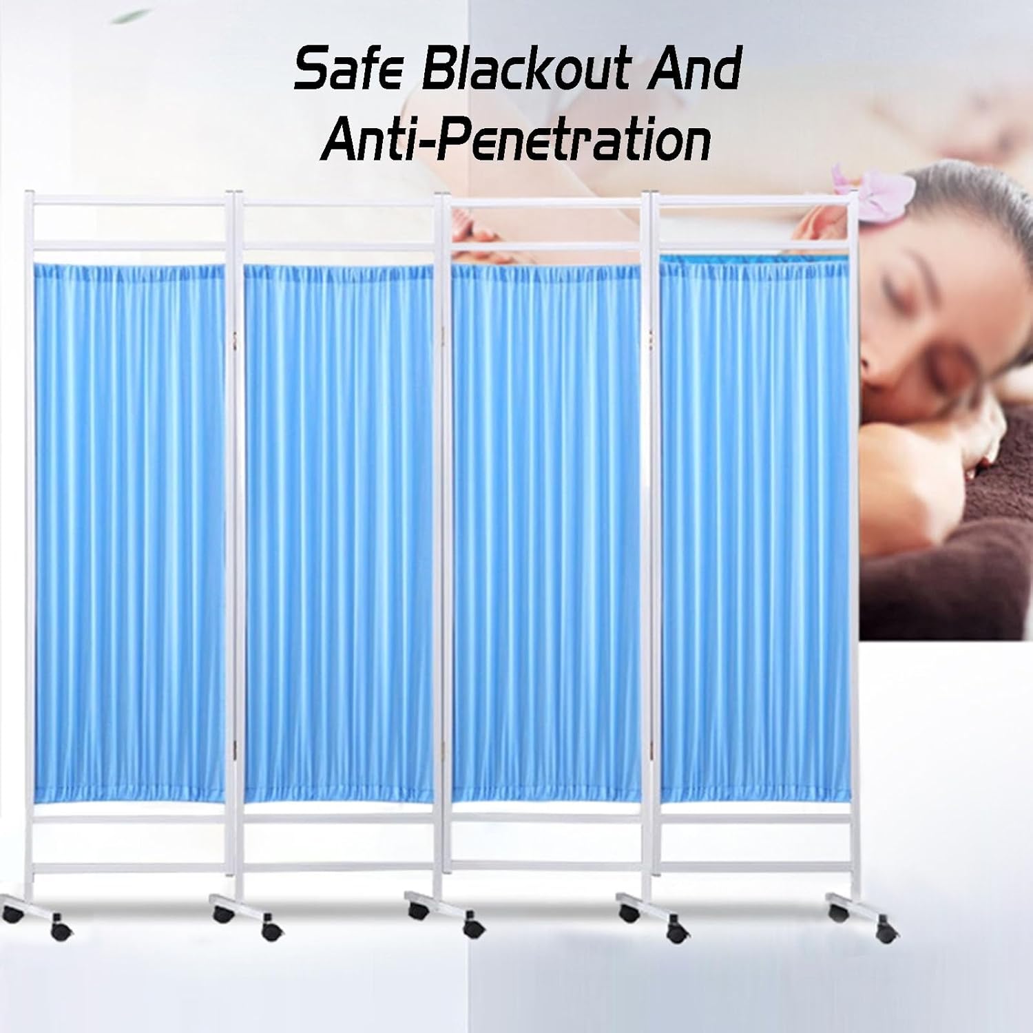 6-Foot Folding Medical Privacy Screen - 8-Panel Partition with Durable Nylon Fabric, Ideal for Clinics, Hospitals, and Nursing Homes - Enhanced Patient Confidentiali