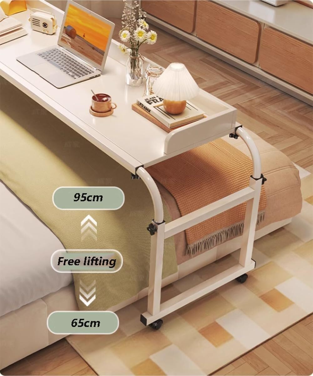 Overbed Table Cross-Bed with 4 Wheels Laptop Stand Cart Over The Bed Table Hospital Bedside Table Mobile Desk Adjustable for Bedroom Living Room Sofa