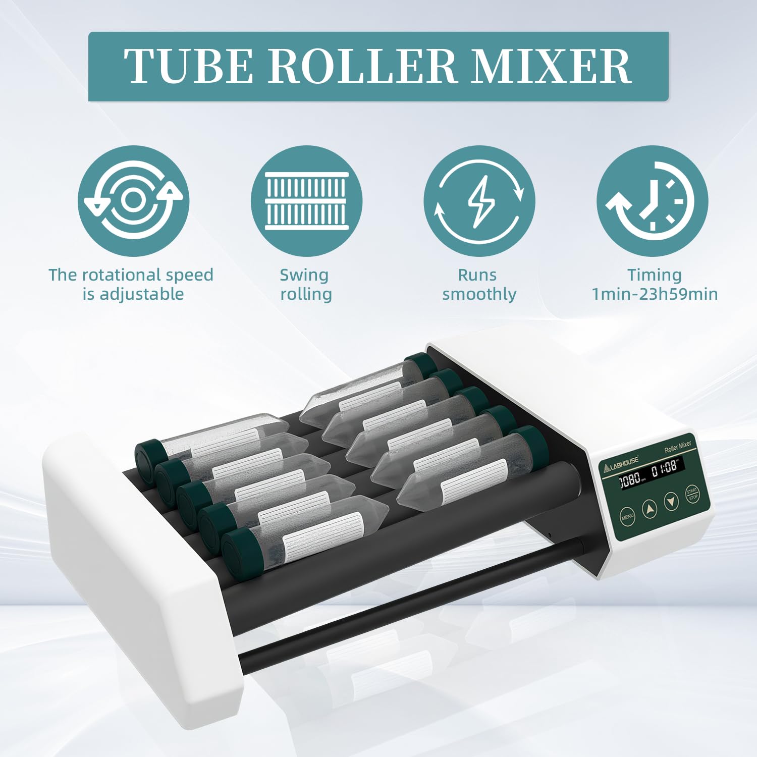 Digital Lab Tube Roller Mixer(High/Low Axis) Rocking Shaker 20-80RPM Timer Function,100-220V RM-6PRO