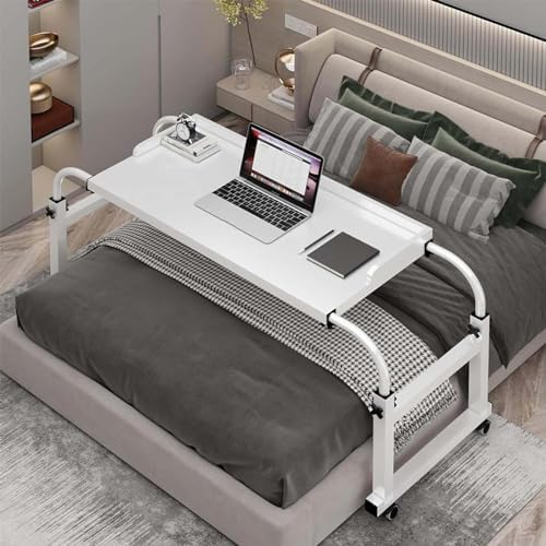 Tiltable Tabletop Bedside Workstation Laptop Desk,Over-Bed Table Adjustable Overbed Table with 4 Wheels for Home and Hospital Use Height Adjustable 65 95cm Rolling Medical Desk for Computer