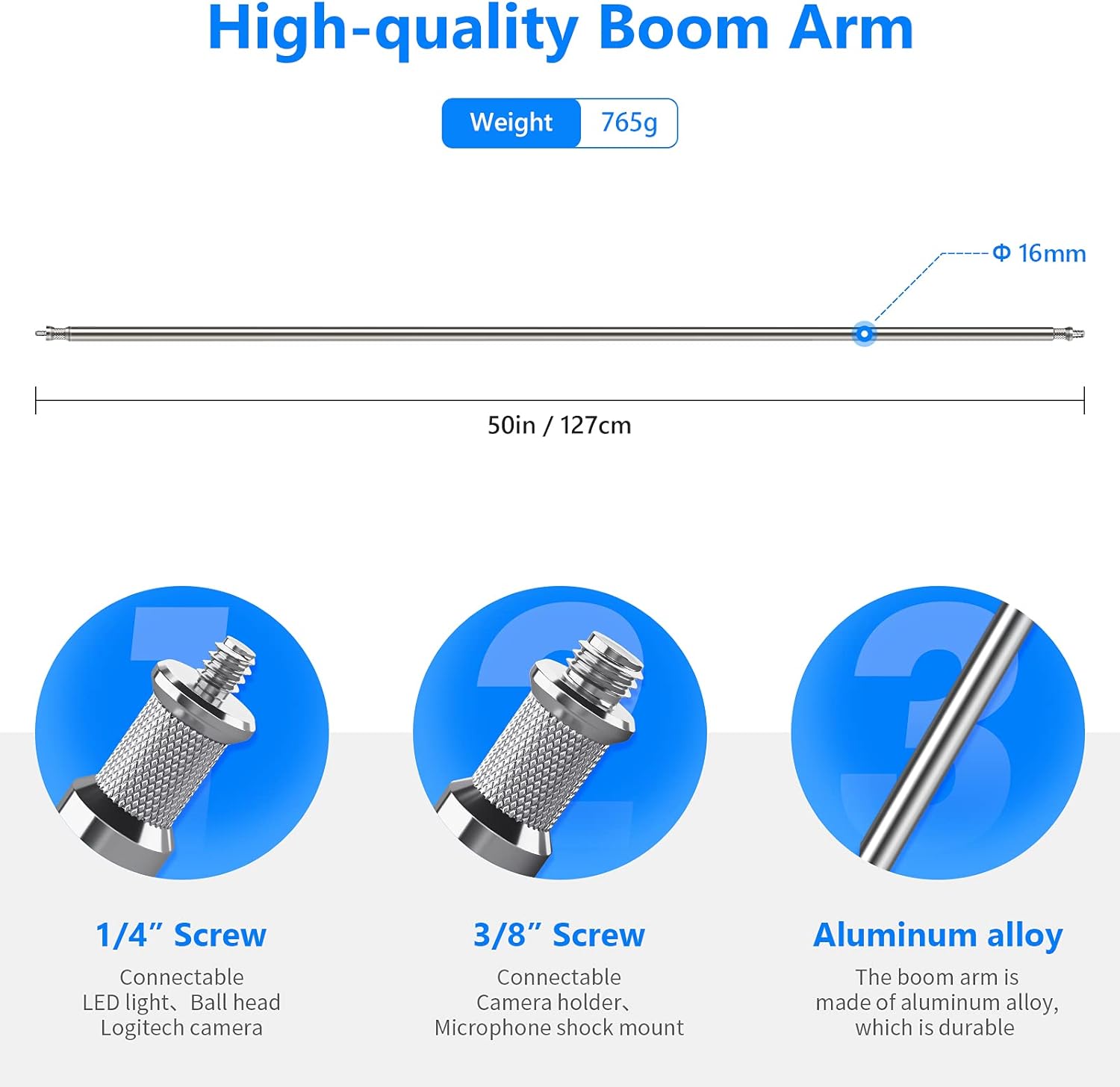 Neewer Extension Grip Arm Boom Arm with 2 Pieces Grip Heads - 40 inches/101.6 centimeters Aluminum Alloy Construction for Light Stand,Reflector and Other Equipment for Studio Video Photography(Silver)