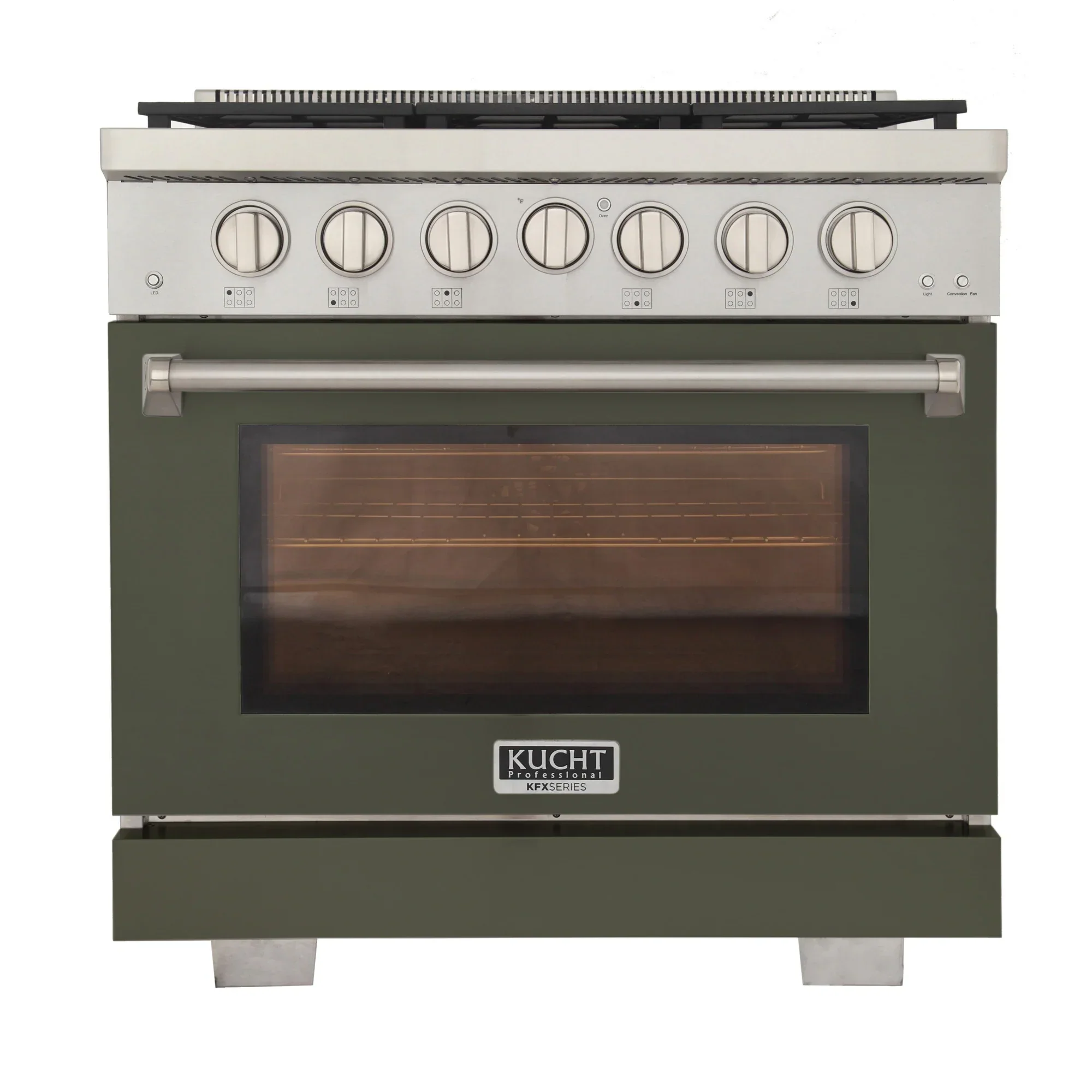 Kucht Professional 36-Inch 5.2 cu. ft. Propane Gas Range in Olive Green with Silver Accents (KFX360/LP-G)