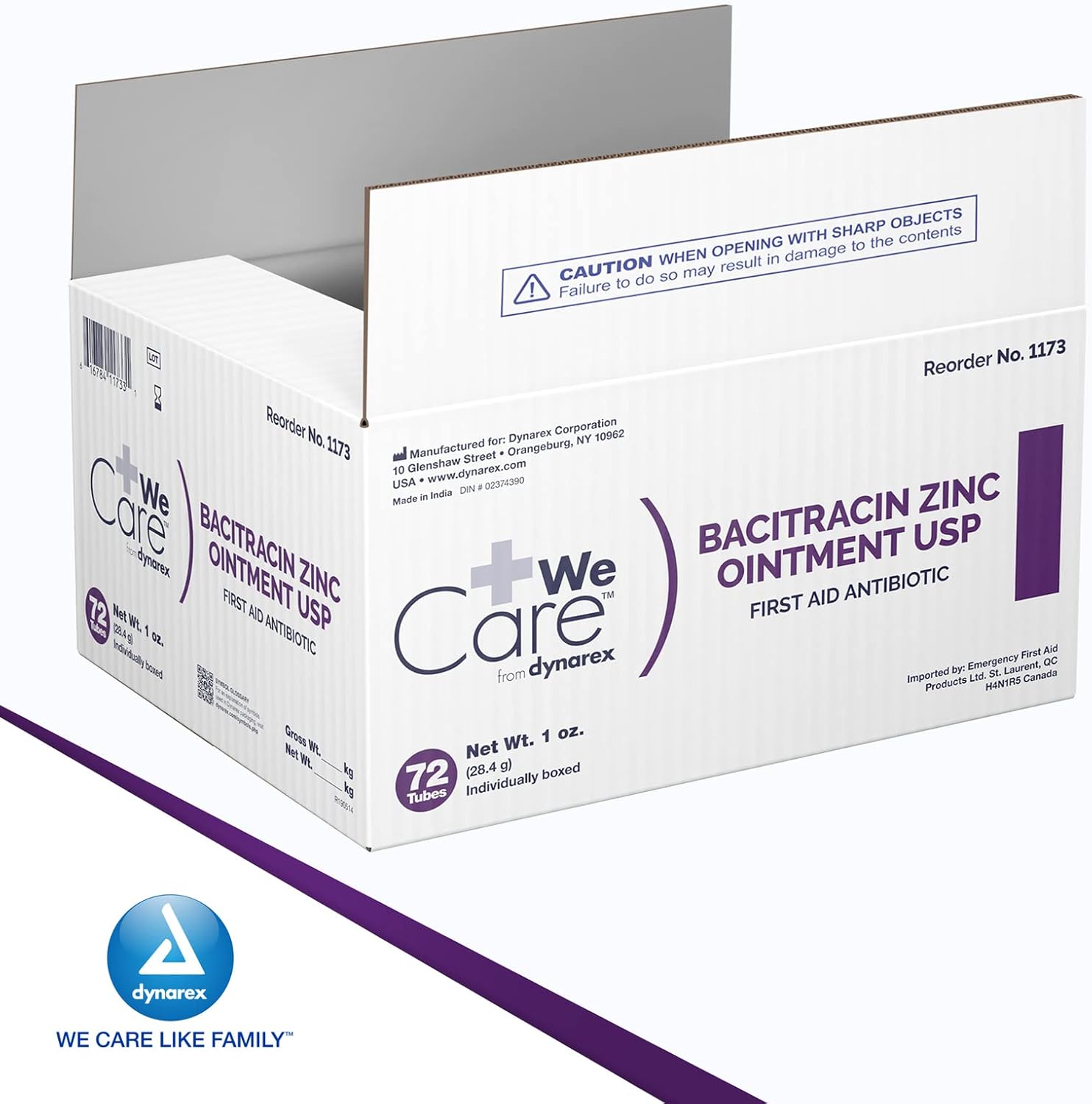 Dynarex Bacitracin Zinc Ointment USP - Burn Cream and Antibiotic Ointment for Minor Cuts, Diaper Rashes, Wound Care and First Aid, 1 oz Tubes - Case of 72 Tubes