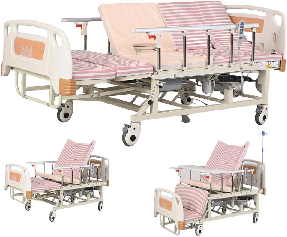 Electric Hospital Beds for Home Use with 10 Function, Full Electric Medical Beds with Lateral Tilting Adjustable Lift with Mattress, Quiet Wheels, 530LB Loading
