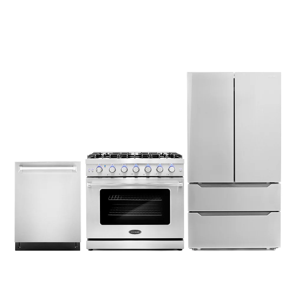 Cosmo 3 - Piece Appliance Package - 36-Inch Gas Range, 24-Inch Dishwasher and French Door Refrigerator (COS-3PKG-029)
