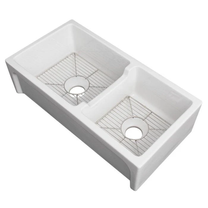 ZLINE 36-Inch Palermo Farmhouse Apron Front Double Bowl Reversible Fireclay Kitchen Sink with Bottom Grid in White Gloss (FRC5121-WH-36)