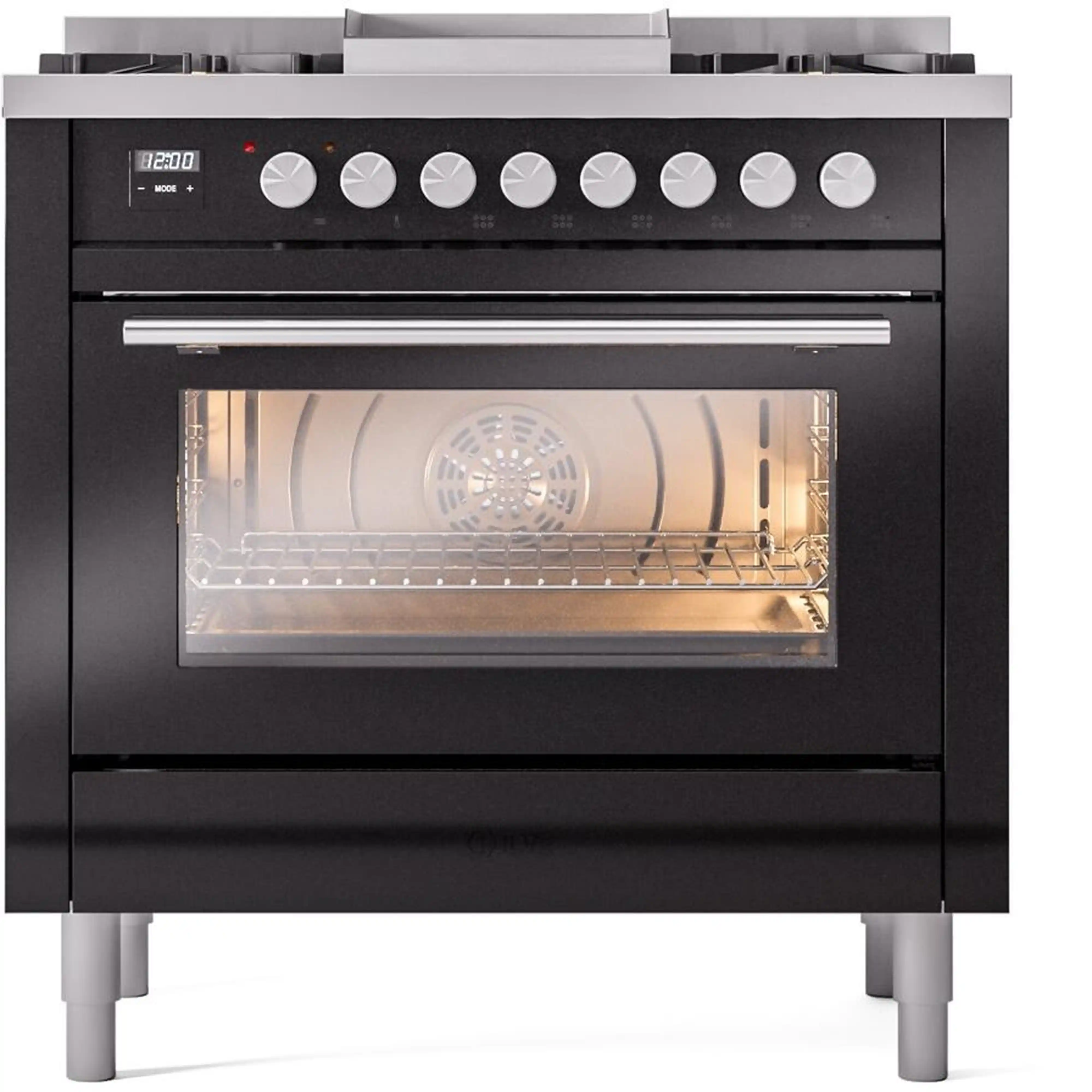 ILVE 36-Inch Professional Plus II Freestanding Dual Fuel Range with 6 Sealed Burner in Black (UP36FWMPBK)