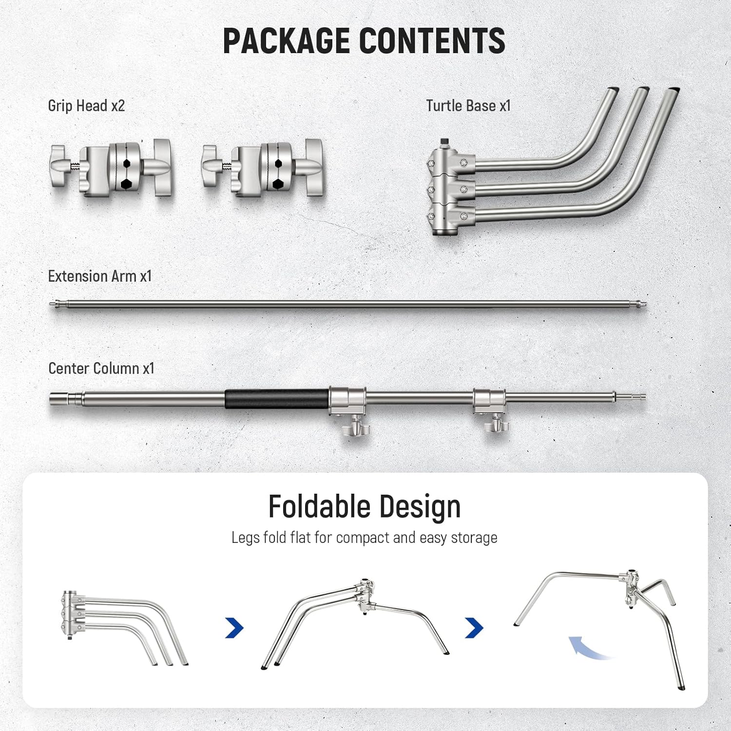 NEEWER Pro 100% Stainless Steel Heavy Duty C Stand with Boom Arm, Max Height 68
