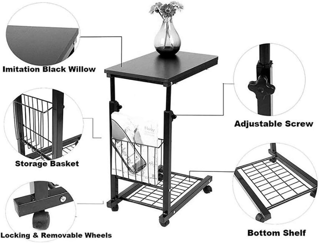 Overbed Table Height Adjustable Medical Overbed Table,Mobile Laptop Desk Tray Sofa End Table Rolling Coffee Side Table Elder Hospital Reading Bed Table Cart