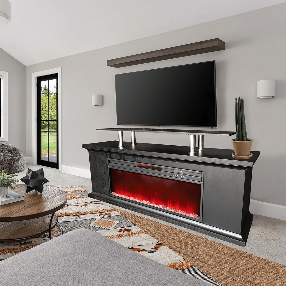 Lifesmart 72-in Fireplace with TV Stand - Faux Glass Beads