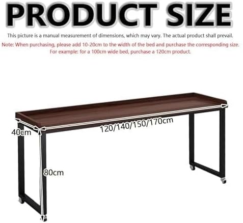 Overbed Table with Wheels, Adjustable Height Laptop Desk for Bed, Rolling Bed Baffles Eating, Working, Reading, Hospital & Home Use(Walnut+Black,170cm)