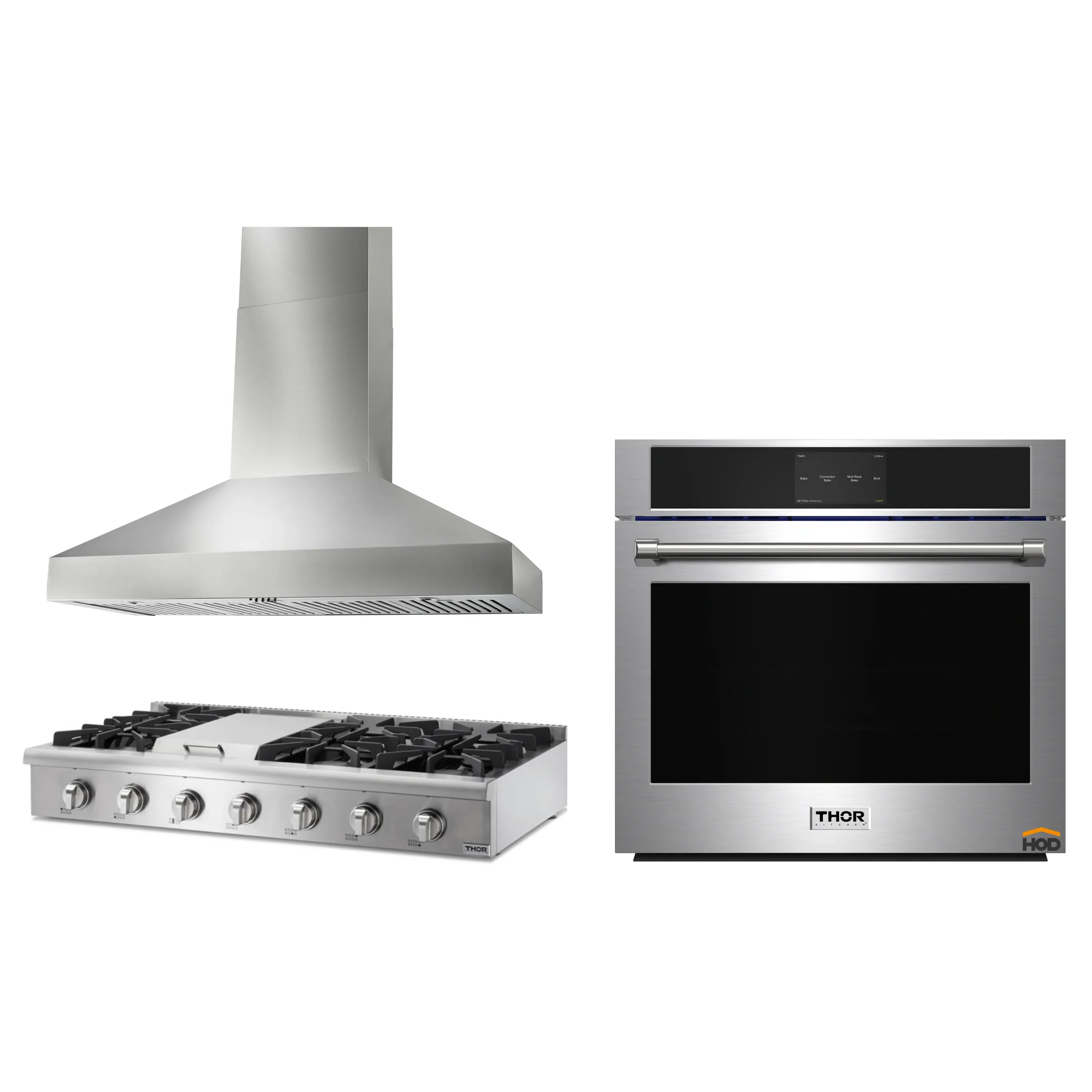 Thor Kitchen 3-Piece Pro Appliance Package - 48-Inch Rangetop, Electric Wall Oven & Wall Mount Hood in Stainless Steel
