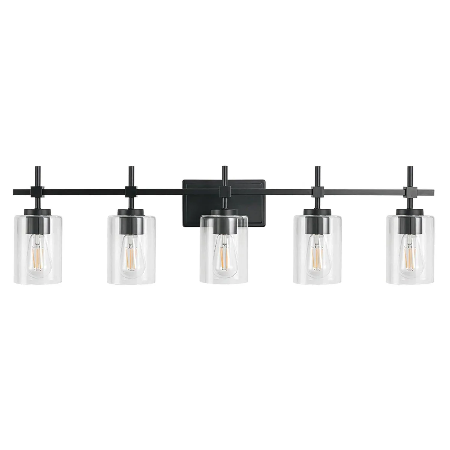 Parrot Uncle Jasper Modern Brushed Nickel & Black Clear Glass 5-Light Bathroom Linear Vanity Light