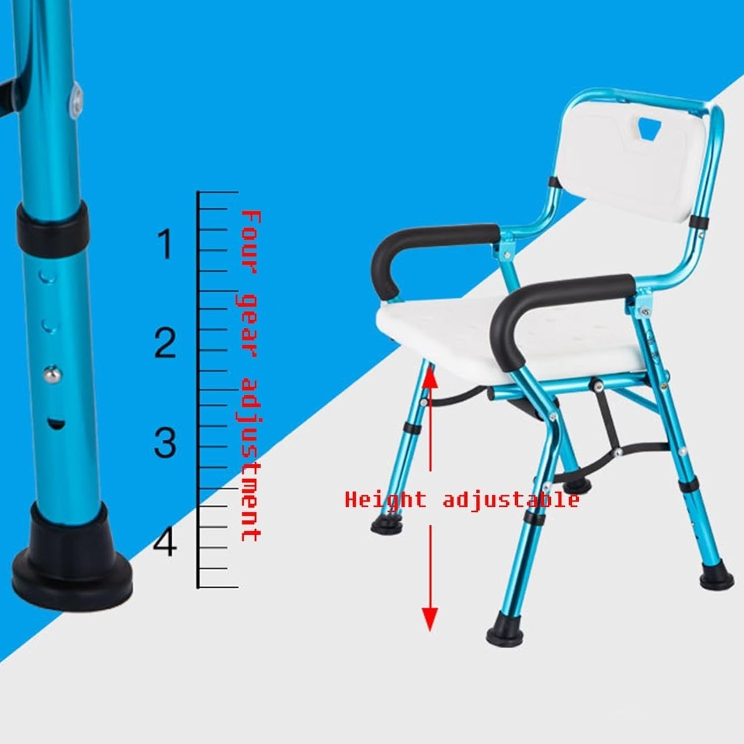 Shower Chair-5 in 1 Bath Stools Folding Walker with Arms and Back Stand Up Aid Toilet Safety Rails Adjustable Height Shower Stool,Supports Up to 330Lbs