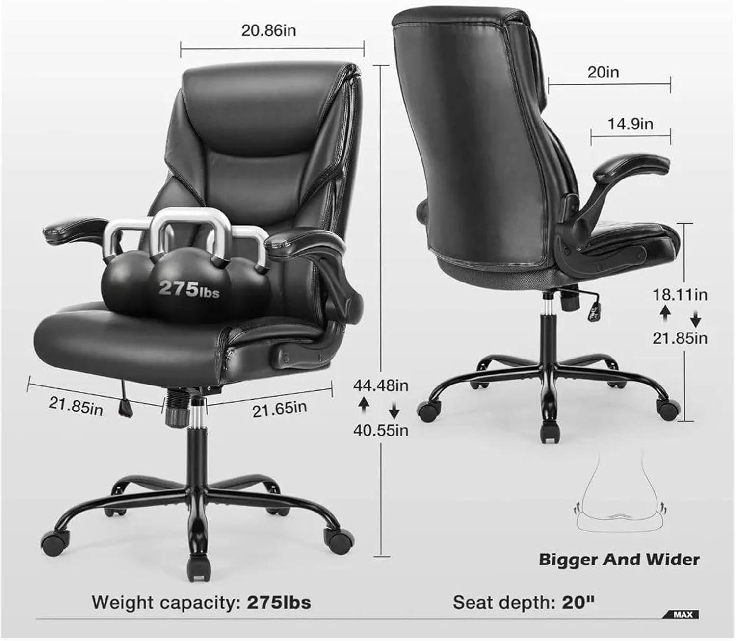 Managerial Chairs, Office Chair – Ergonomic Adjustable Computer Desk Chairs with High Back Flip-Up Armrests Swivel Task Chair with Lumbar Support,Black