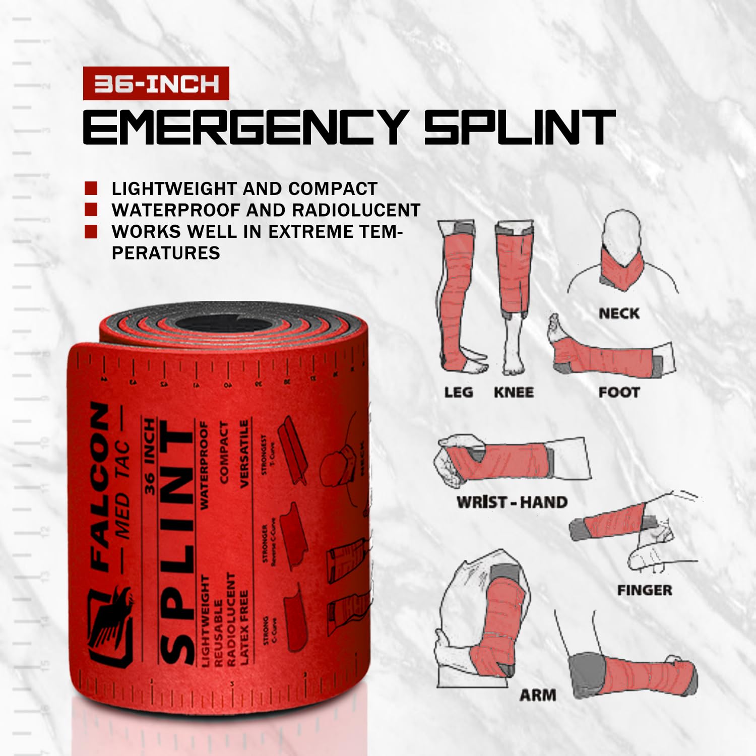 36 Inch First Aid Splint Roll Pack - Waterproof Reusable Lightweight Combat Field Splint For Bone Fracture (12 Pack)