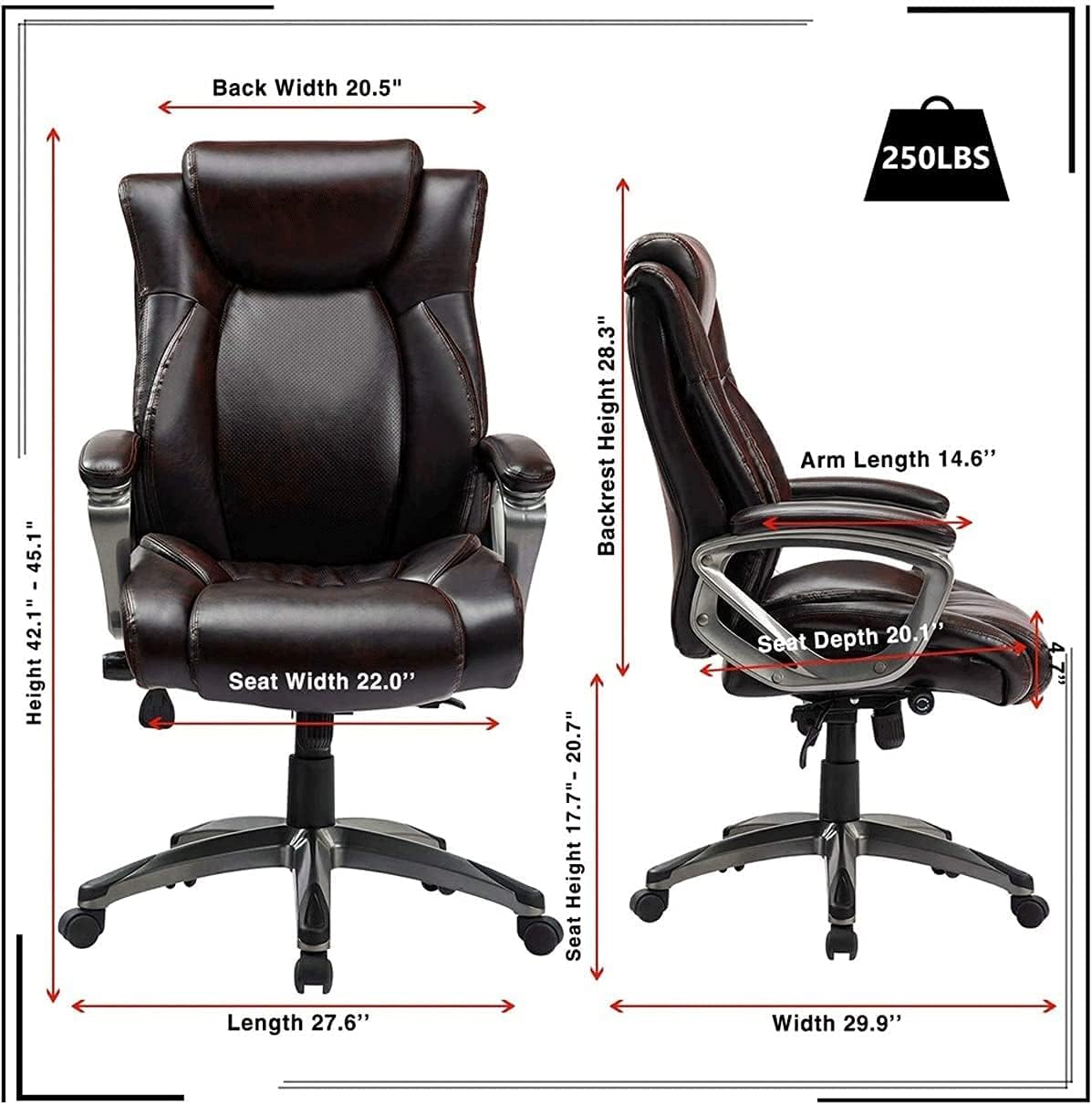 High Back Computer Desk Chair Ergonomic Executive Office Chair with Bonded Leather and Lumbar Support, Padded Armrest Swivel Chair for Office (Khaki)